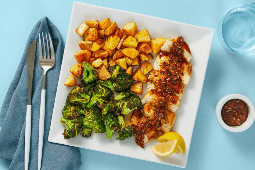 BALSAMIC FIG CHICKEN with Roasted Potatoes & Lemony Green Beans