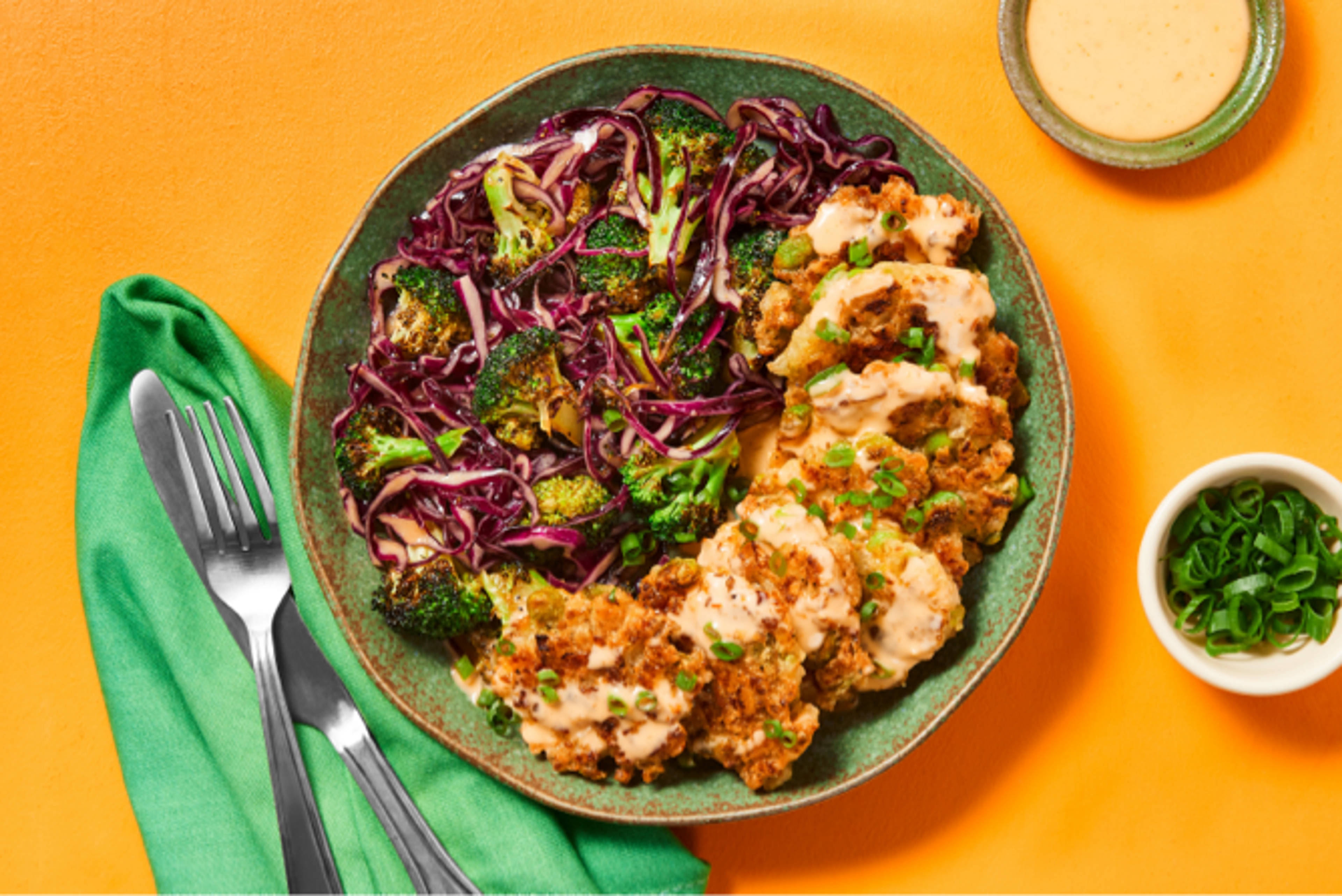 EDAMAME & CAULIFLOWER FRITTERS