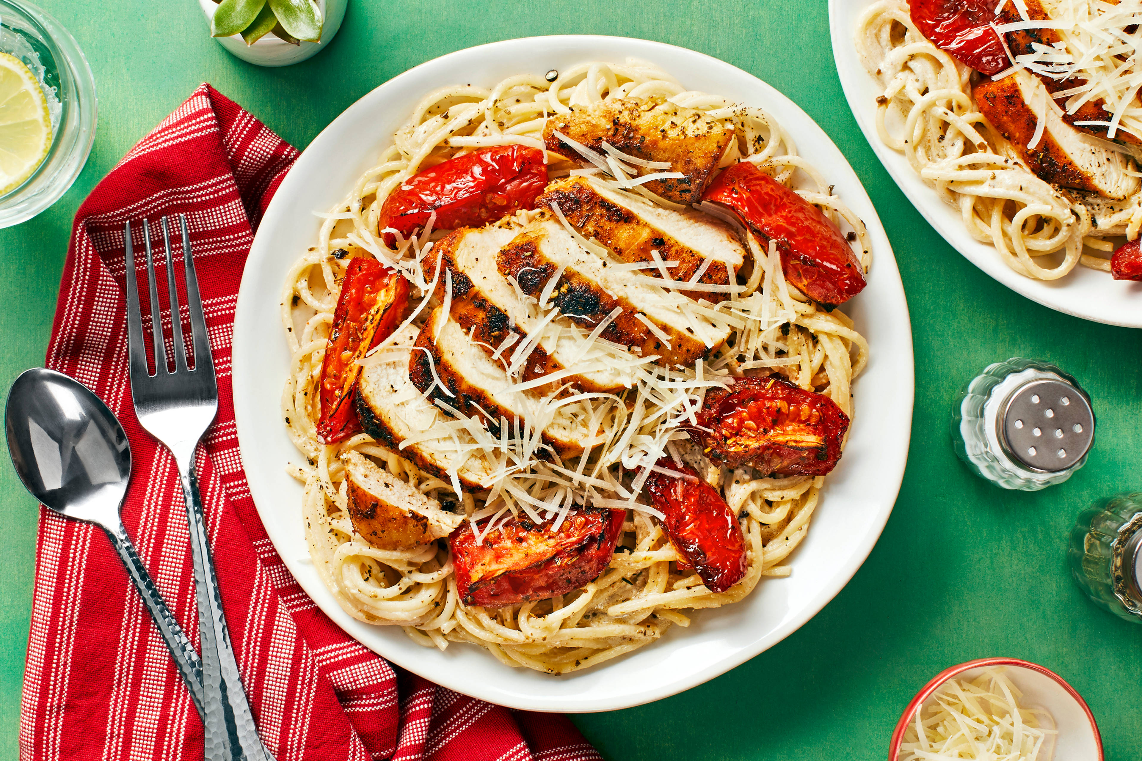 Chicken over Garlic Parmesan Spaghetti