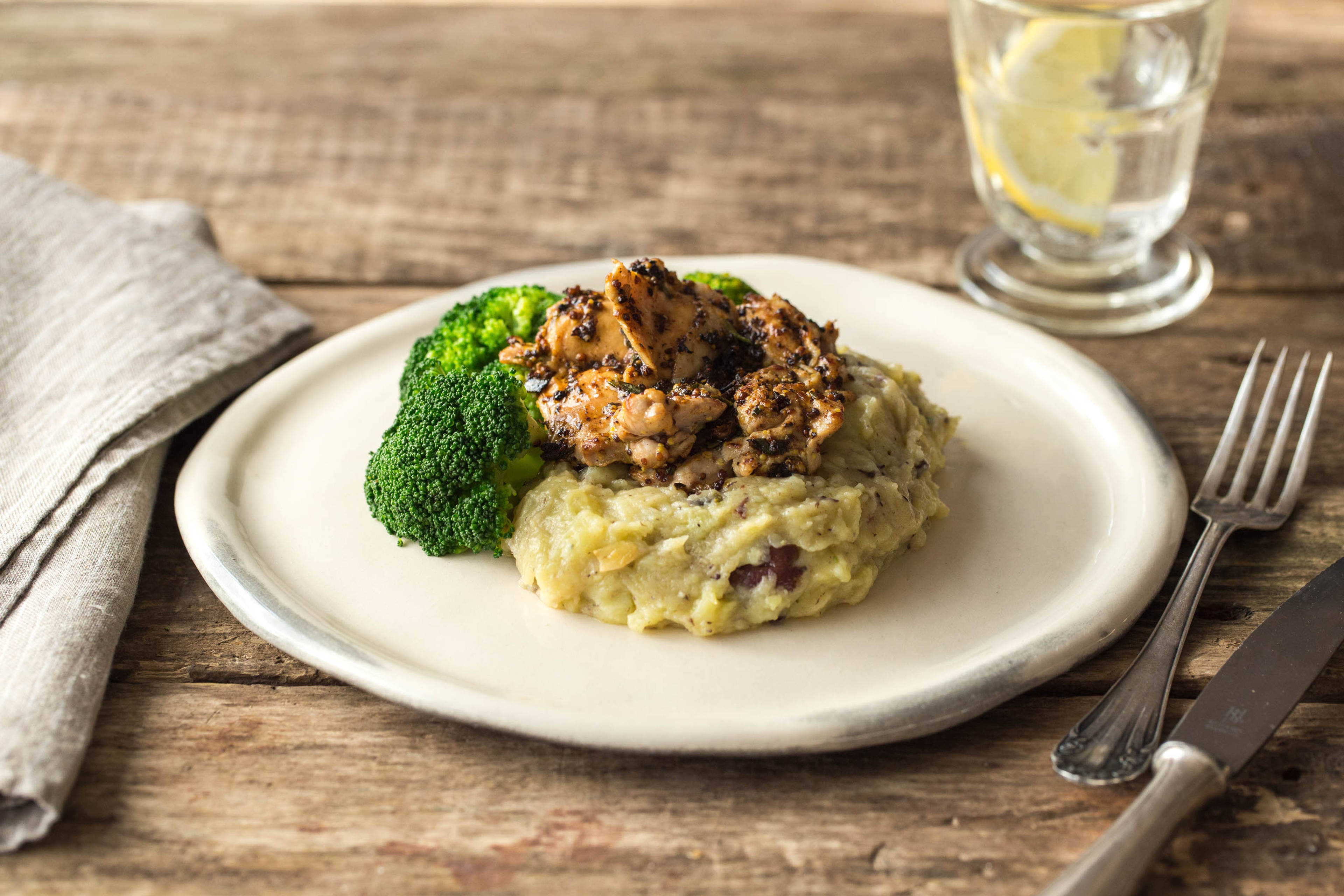 Mustard & Rosemary Crusted Chicken with Olive Mash