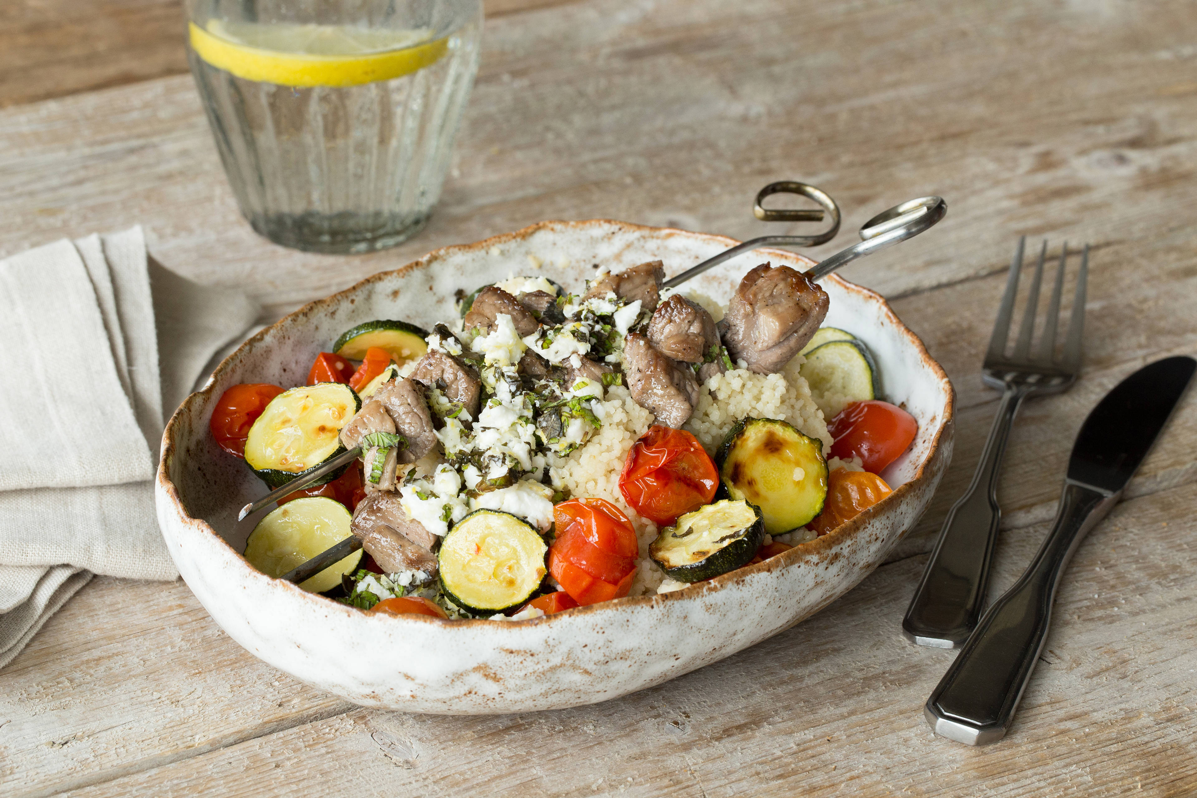 Lamb Skewers With Mint & Fetta Gremolata