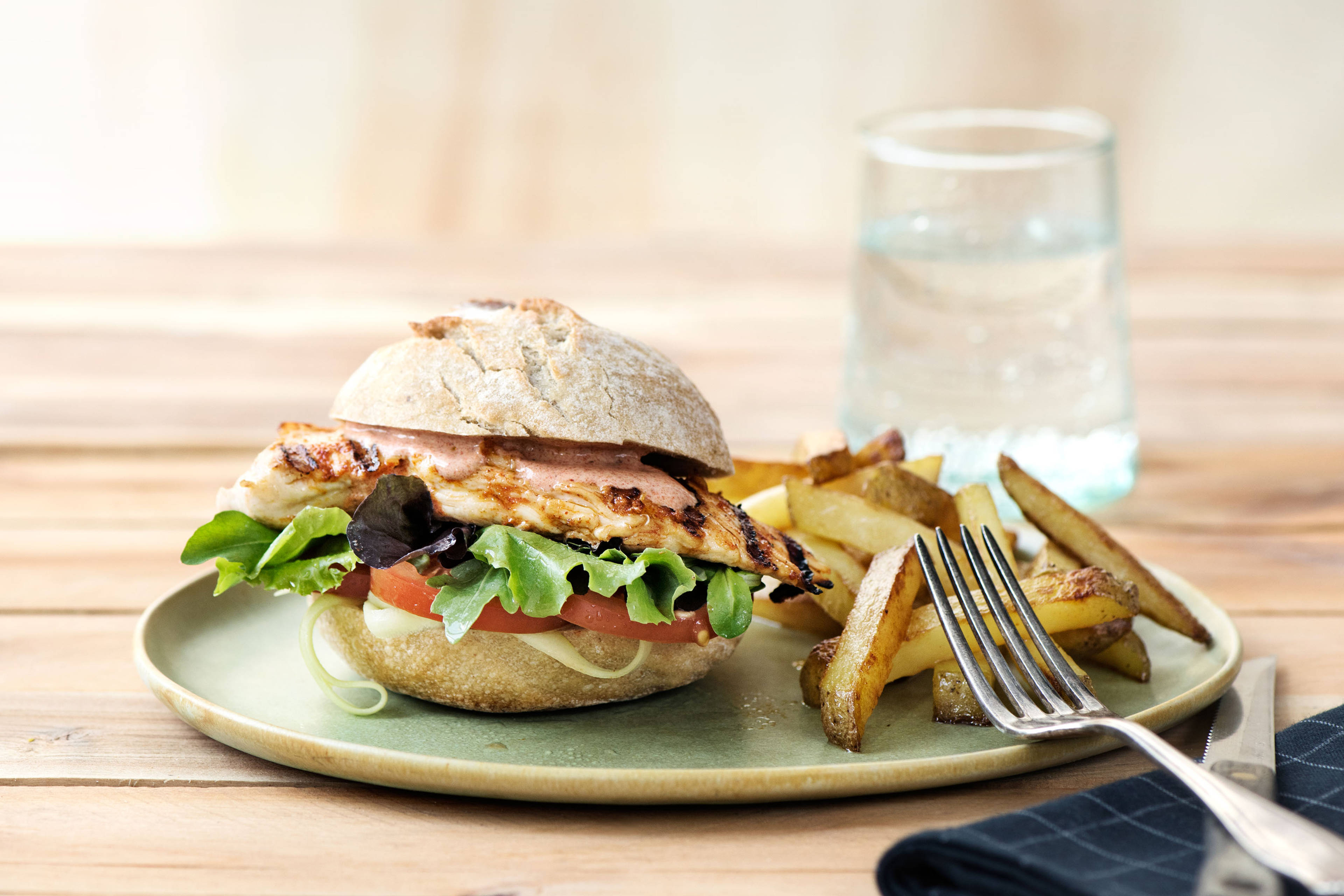 Family Bollywood Chicken Burger with Potato Fries