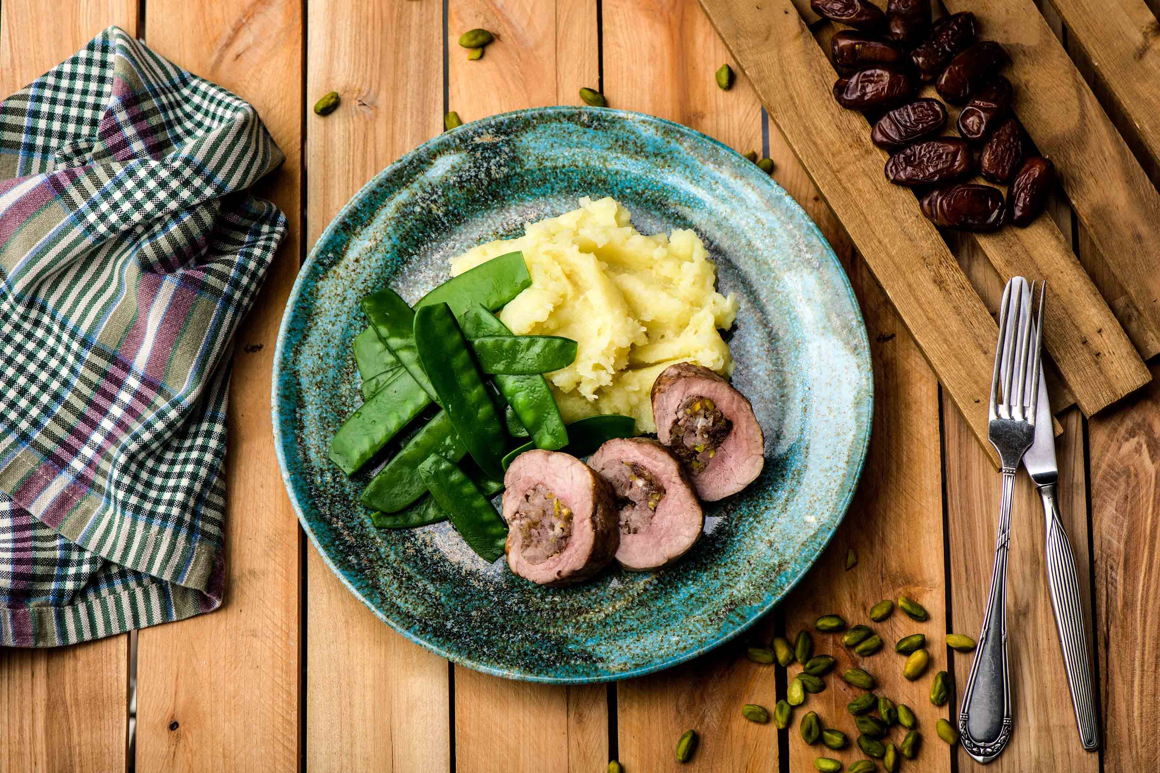 Date and Pistachio Stuffed Pork Fillet