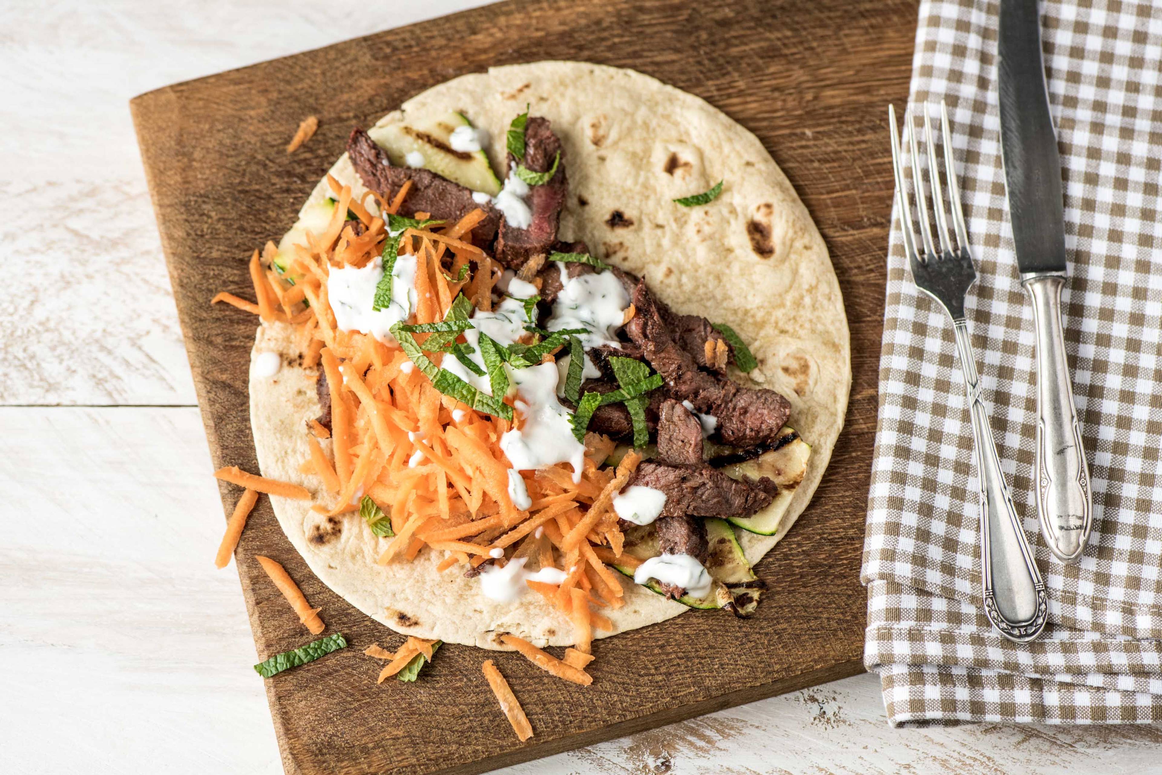 Tandoori Steak Chapati with Minted Yoghurt
