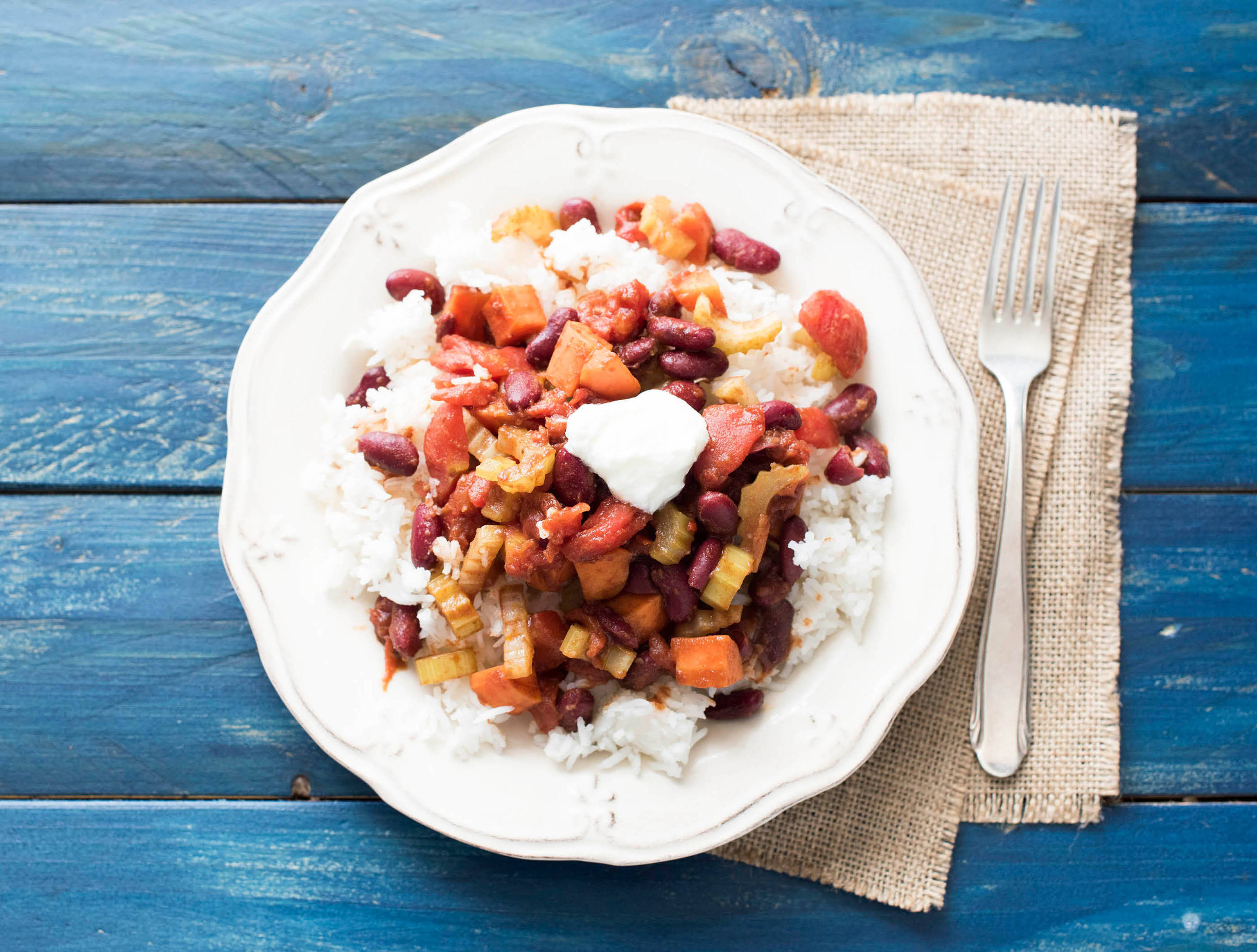 Pittige Mexicaanse chili met volle yoghurt