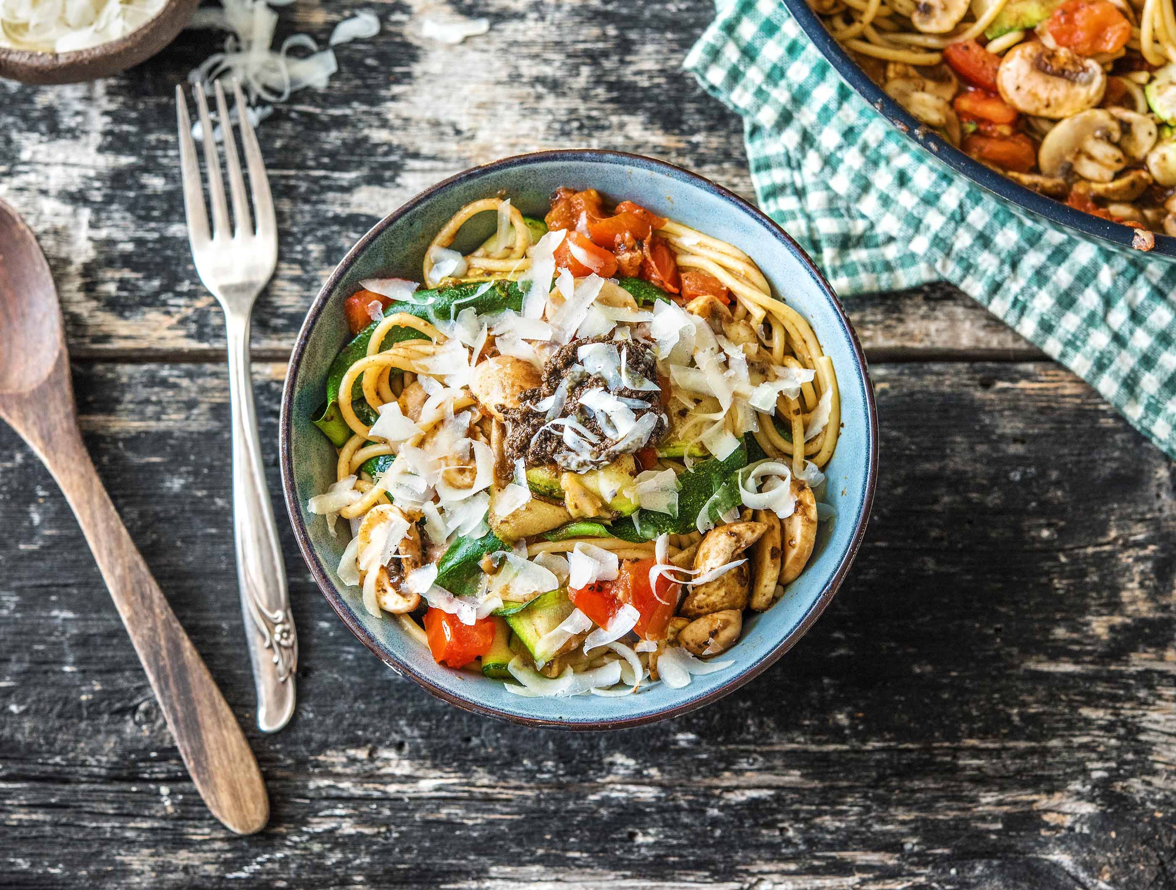 Spaghetti à la tapenade d’olives noires
