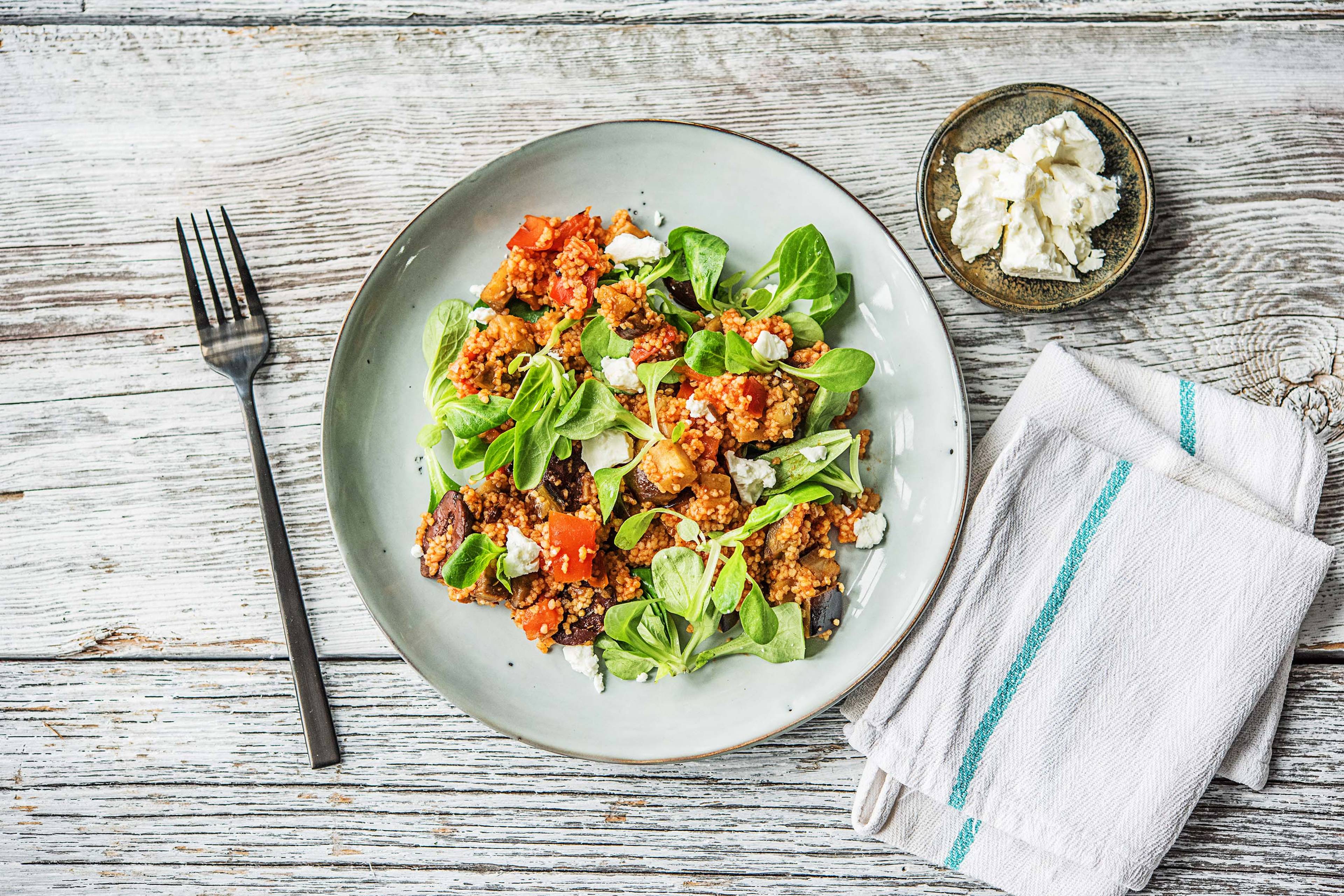 Pikante harissacouscous met feta