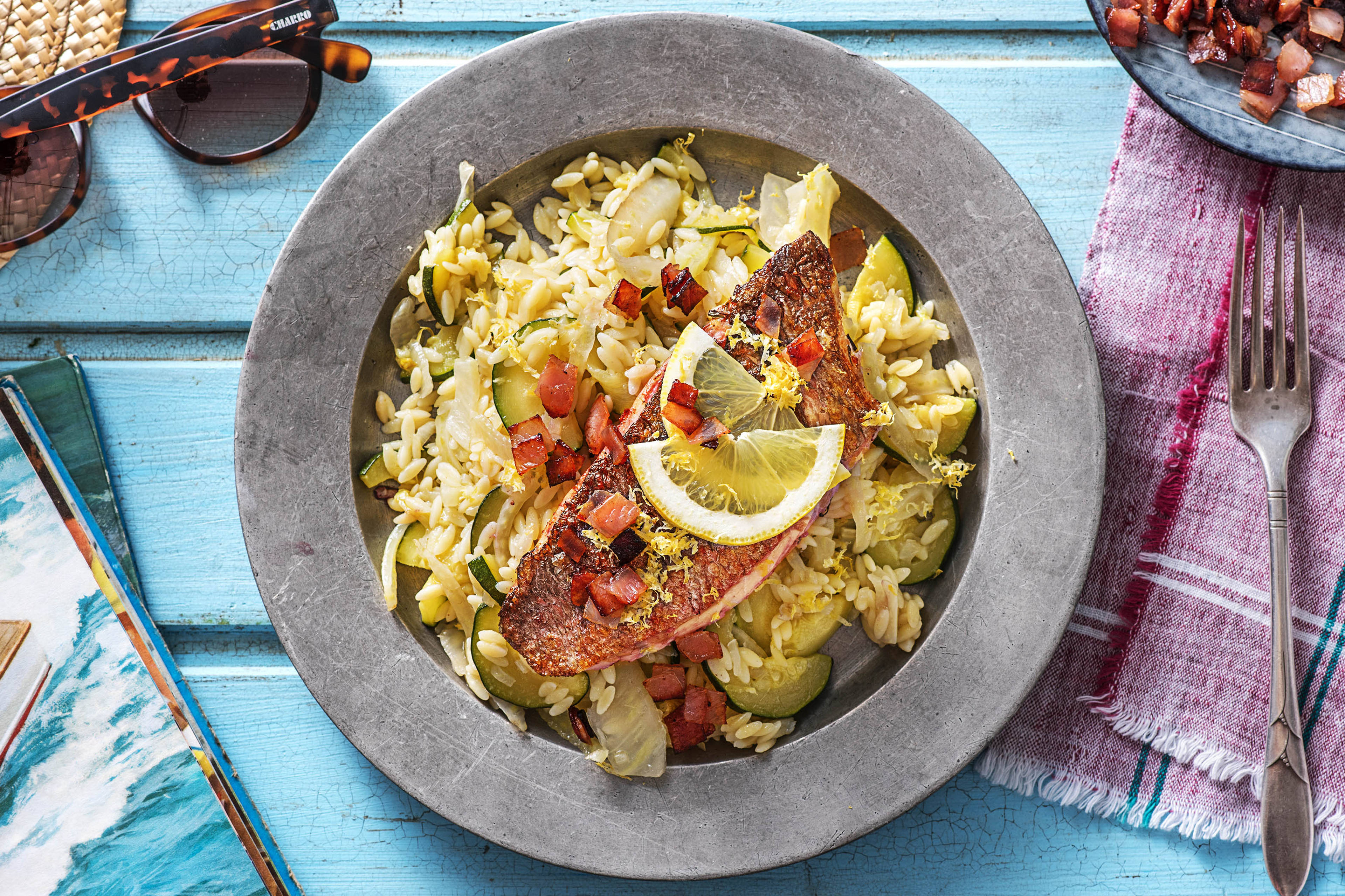Orzo-risotto met roodbaarsfilet