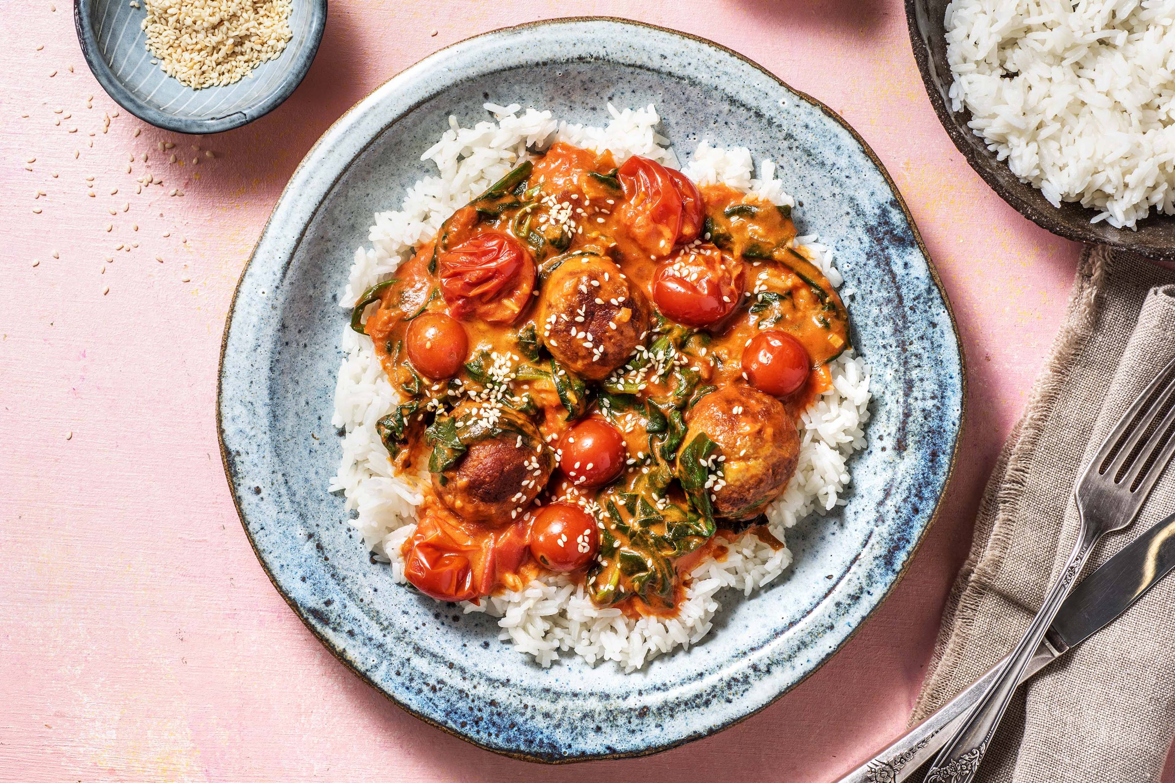 Kipgehaktballetjes in Thaise tomatensaus
