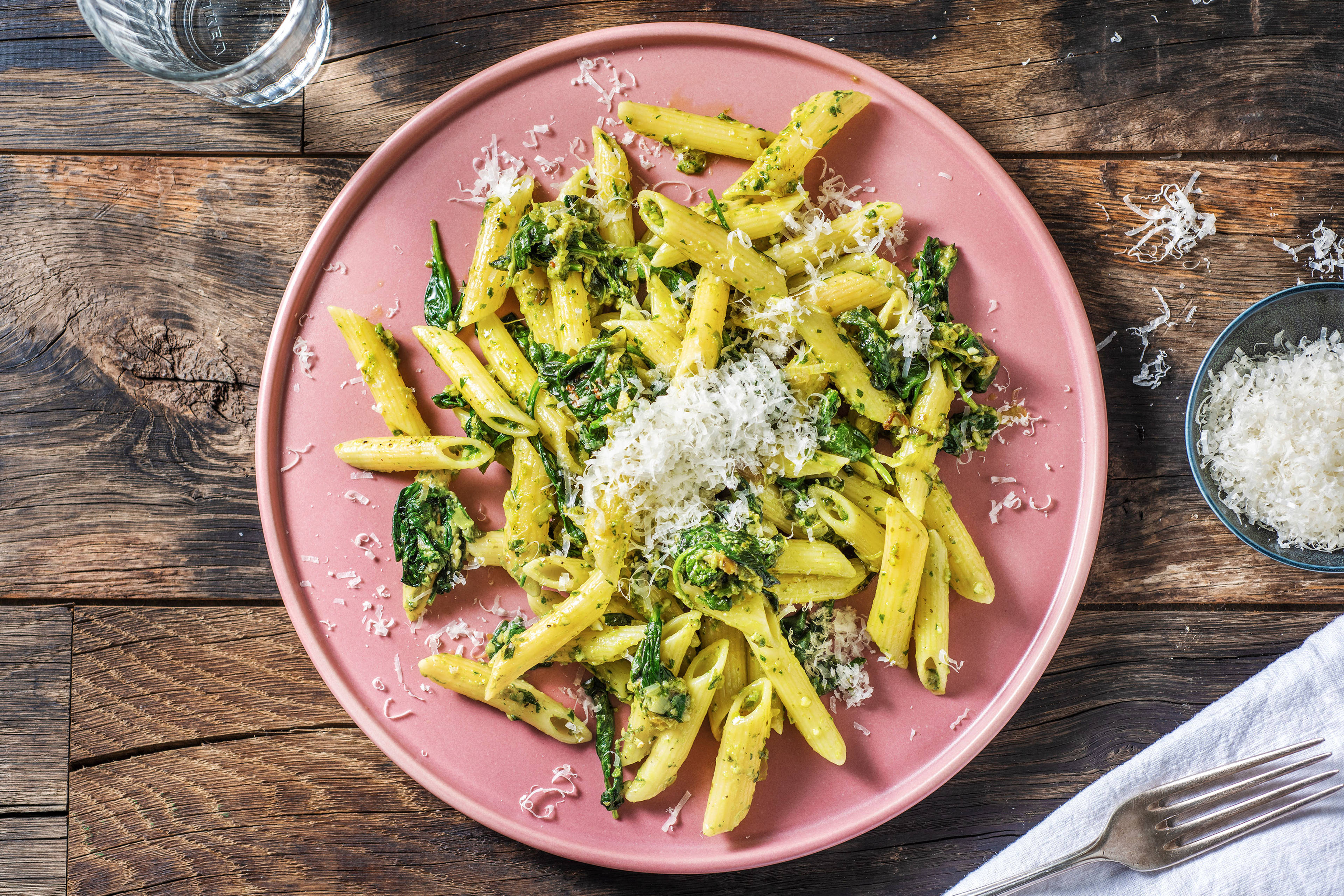 Penne sauce épinards-poireaux