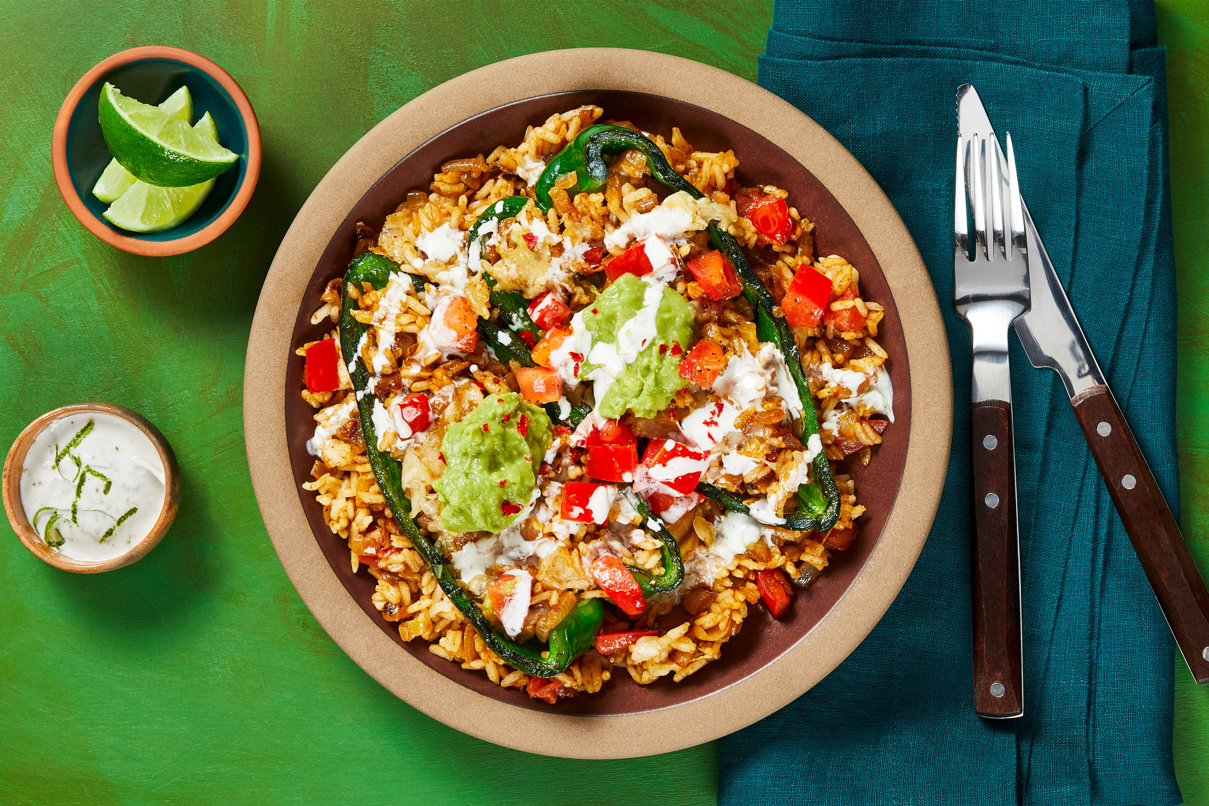 Mexican Cheesy Rice-Stuffed Poblanos