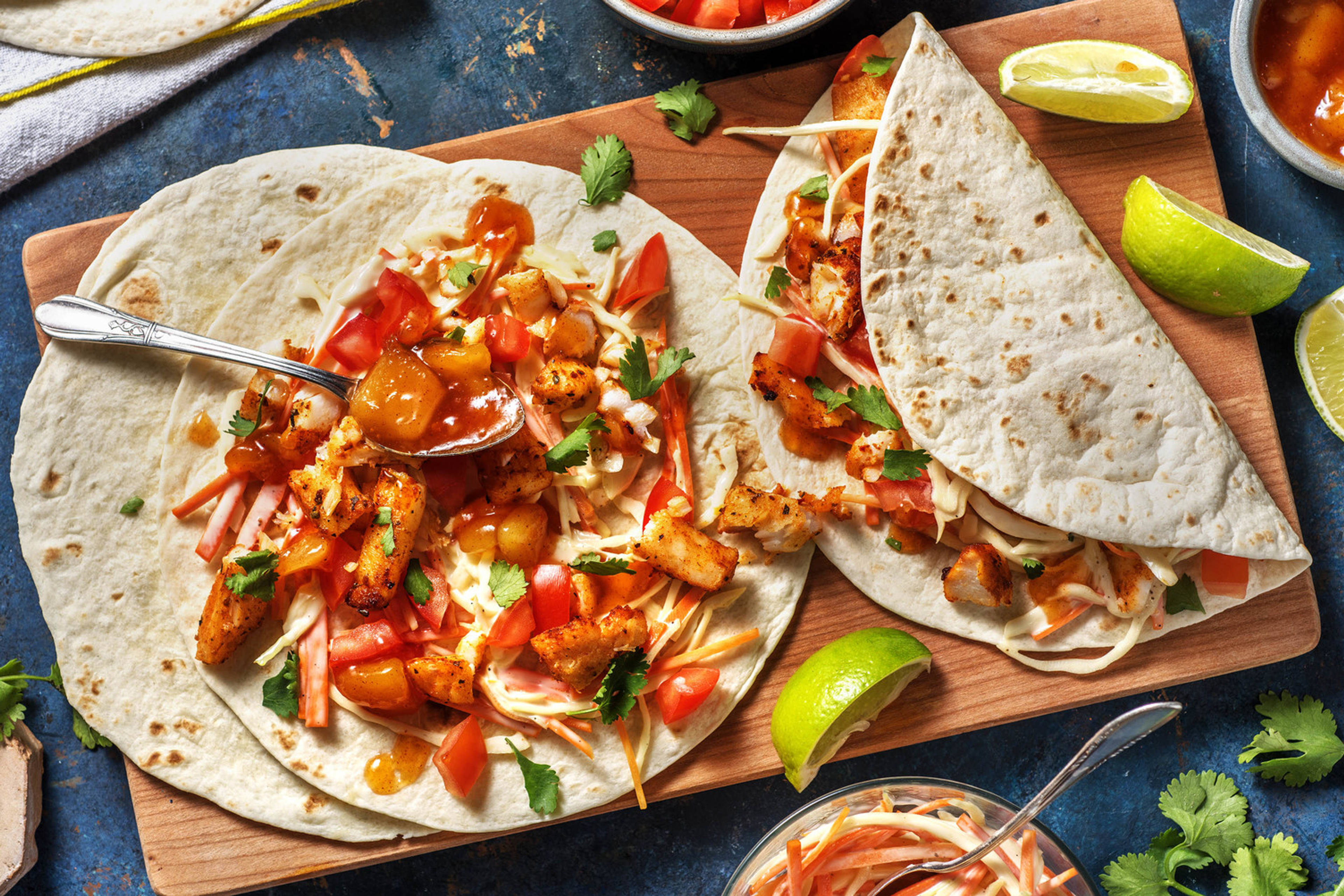 Wraps au poisson et chutney de mangue