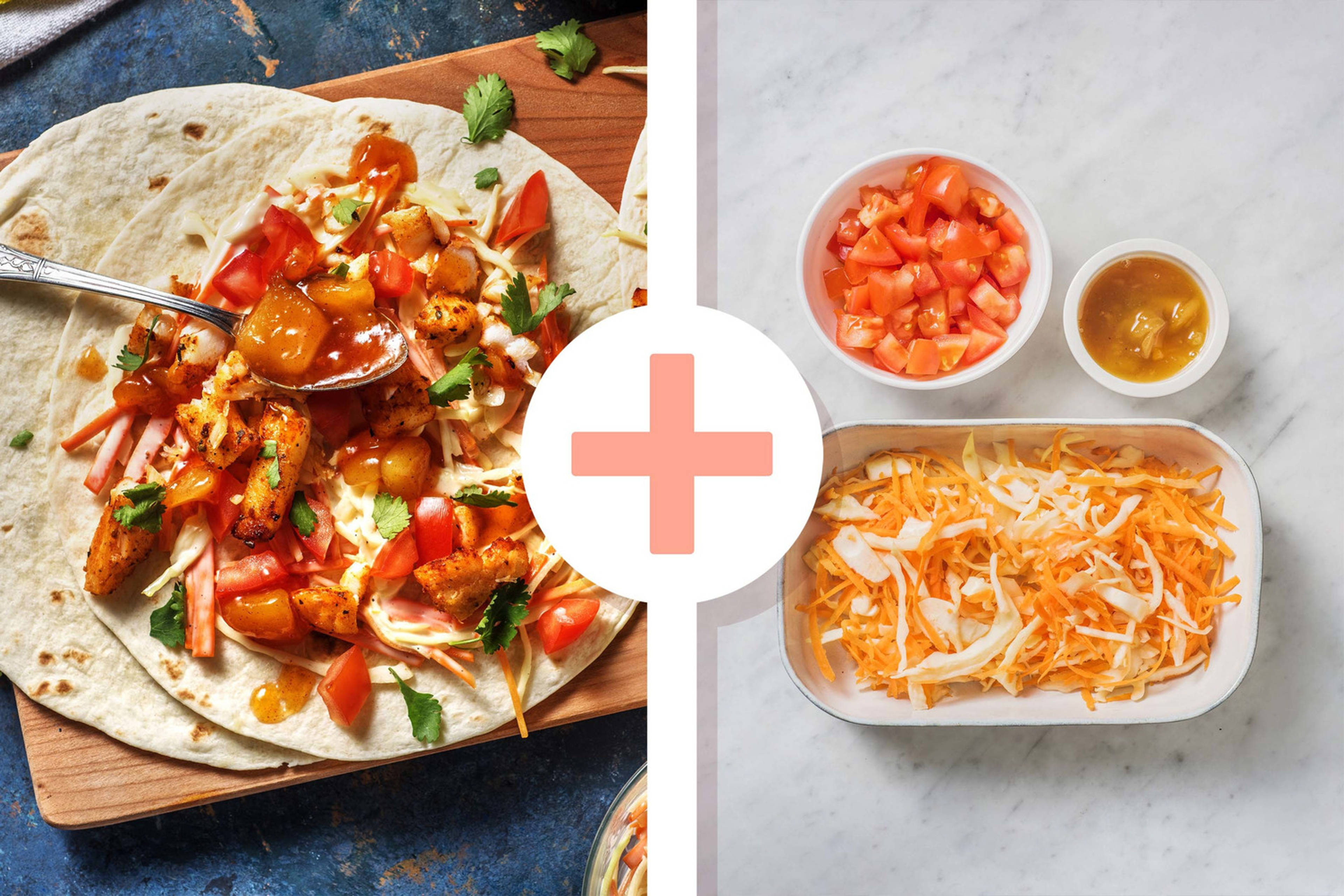 Wraps au poisson et double portion de salade et tomates