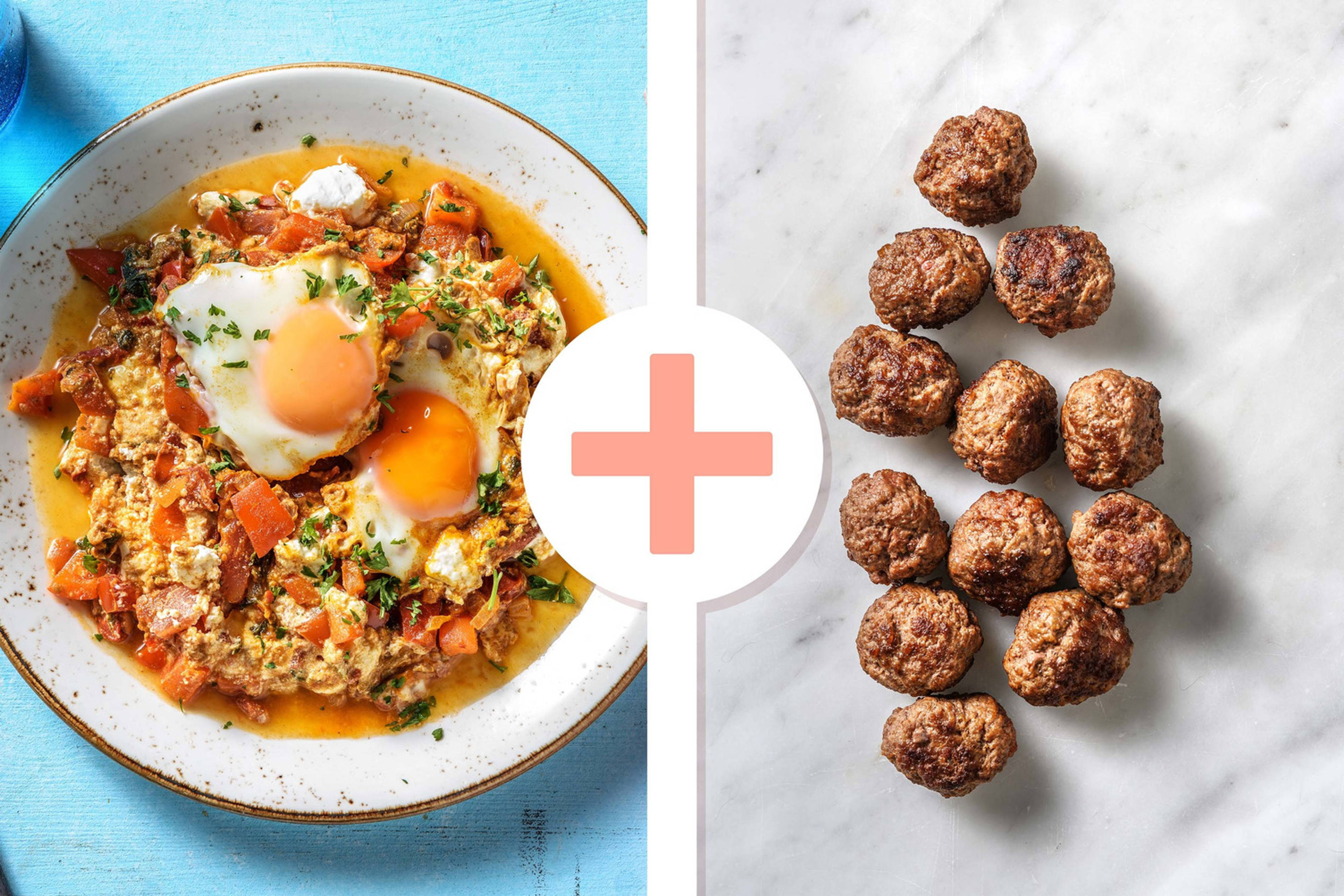 Shakshuka met gekruide gehaktballetjes als extra