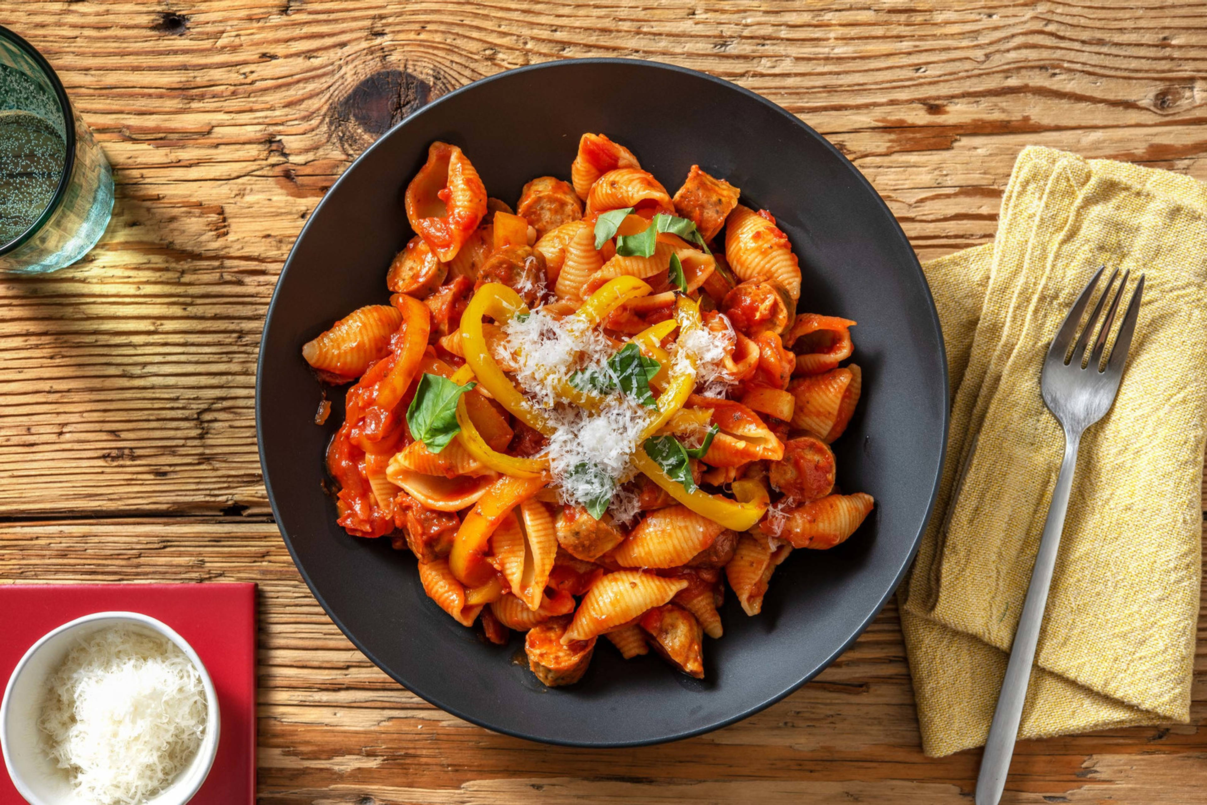 Conchiglie aux chipolatas et poivron