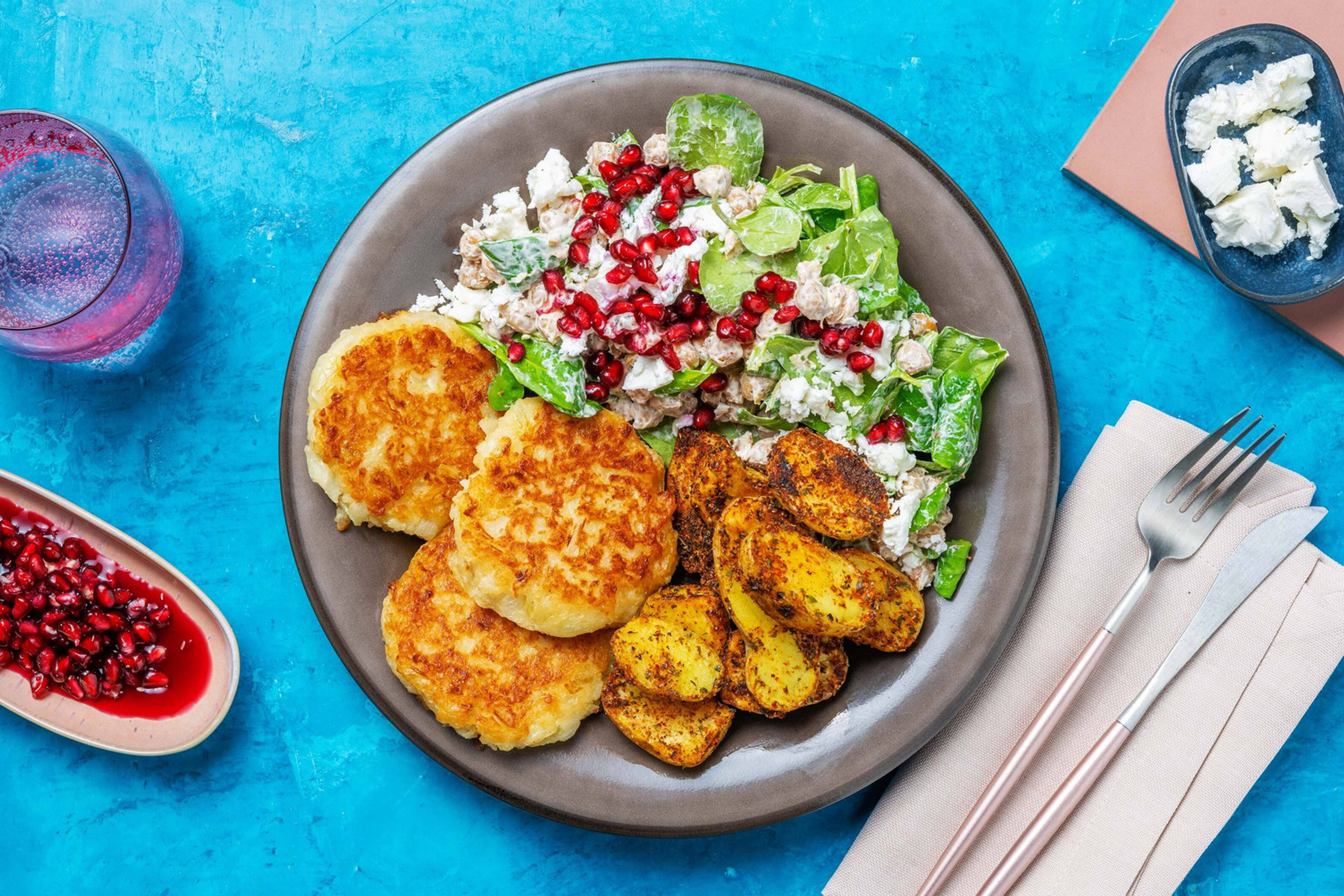 Winter Bowl mit Onion Fritters & Granatapfel