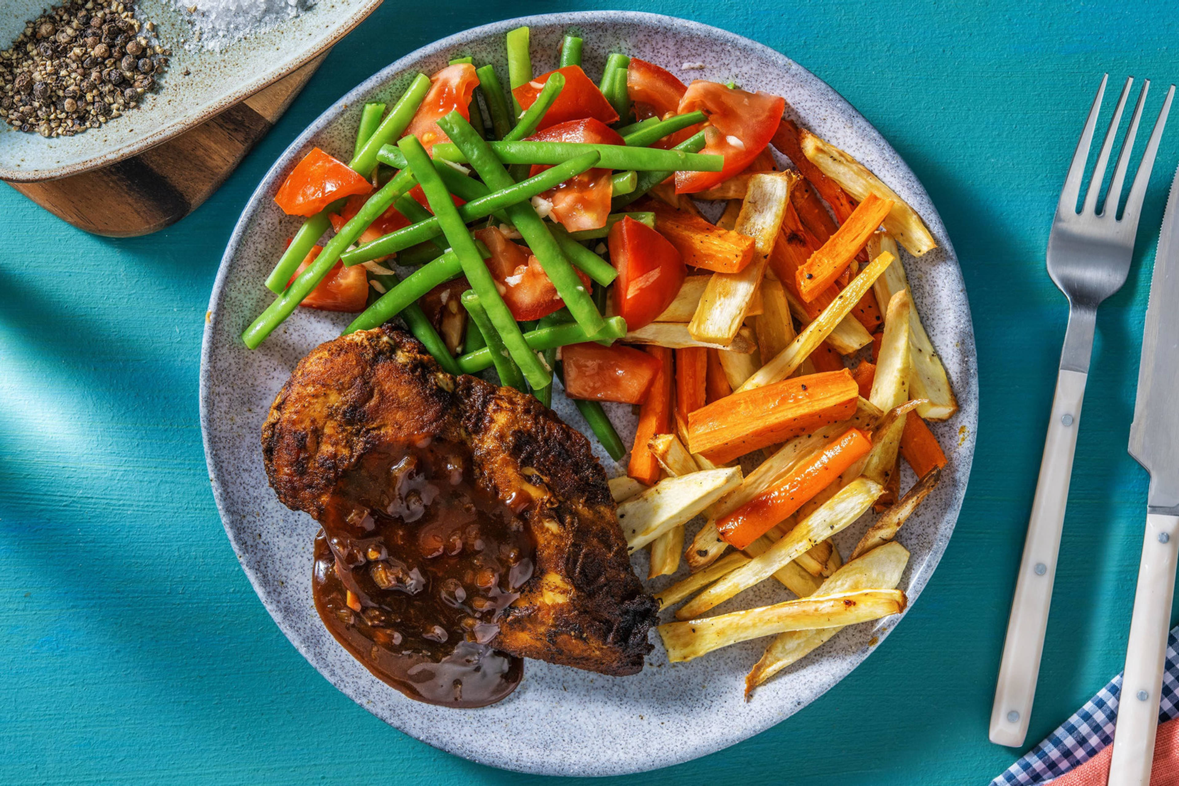 Harissa-Hähnchenfilet mit Pastinake