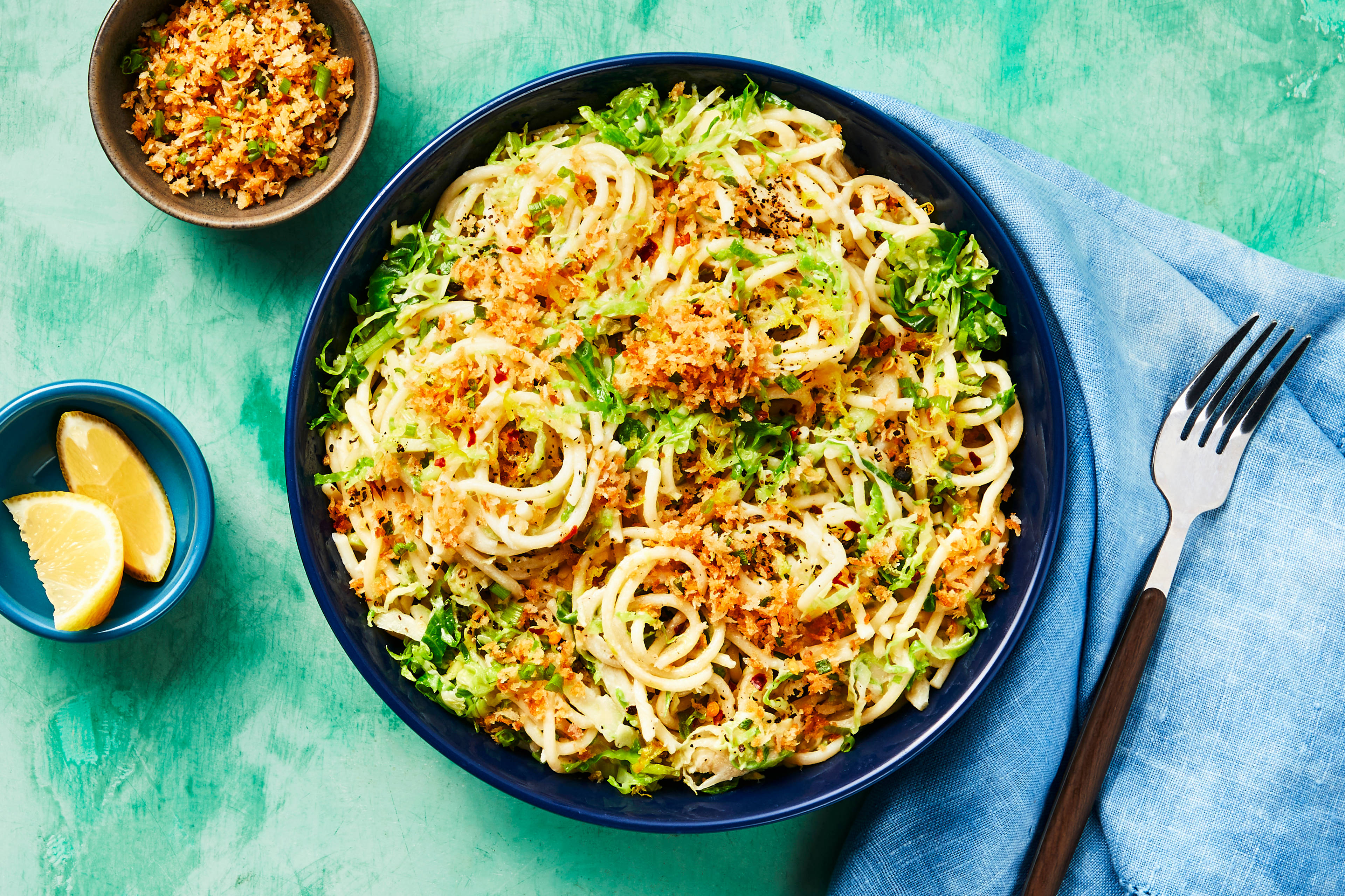 Spaghetti with Salmon & Brussels Sprouts