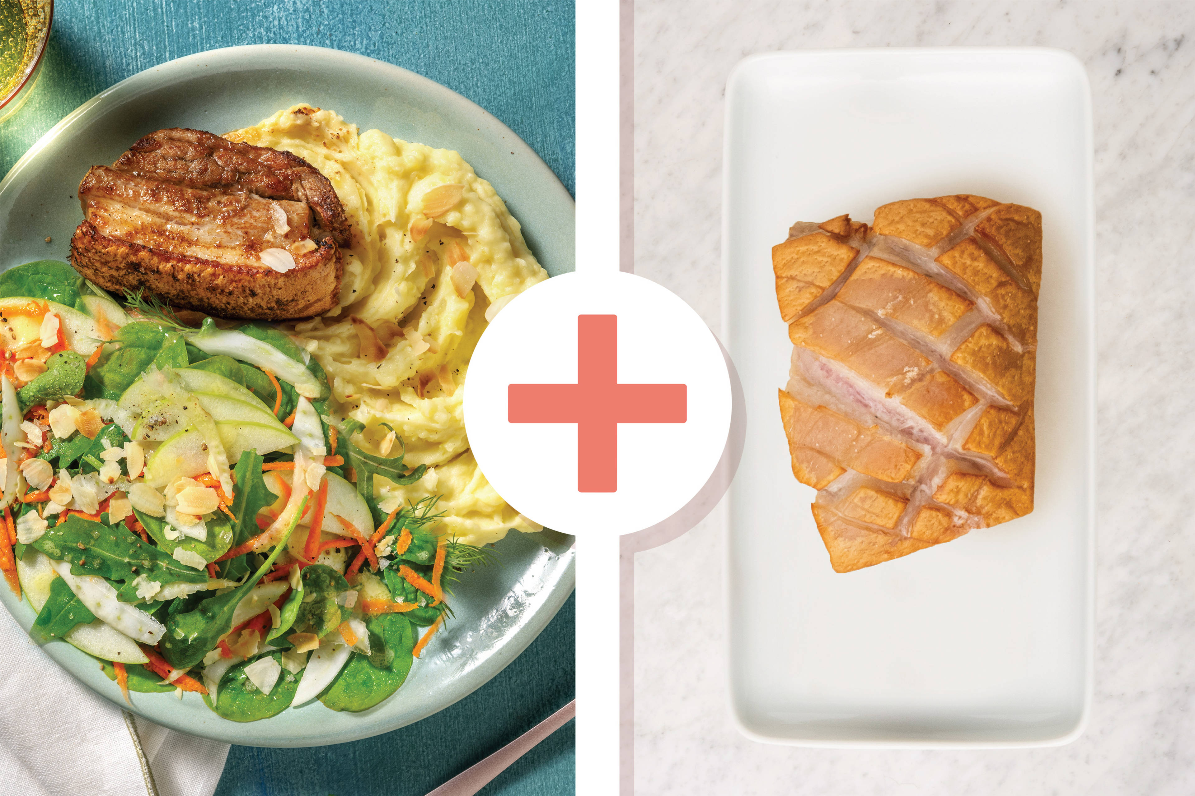 Double Roast Pork Belly & Apple-Rocket Salad