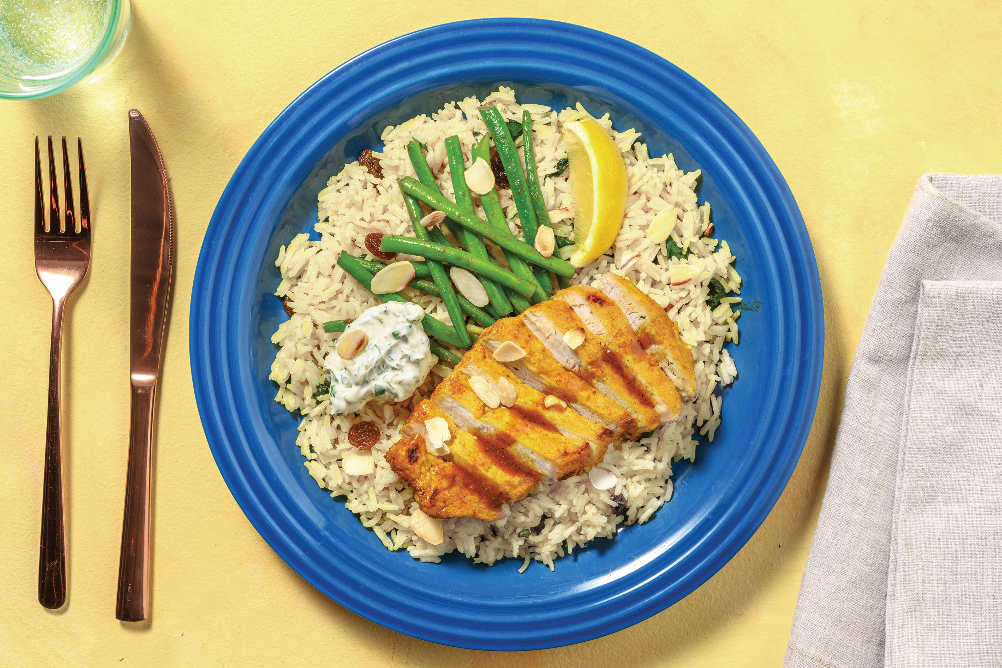 Chermoula Spiced Pork with Currant-Veggie Rice