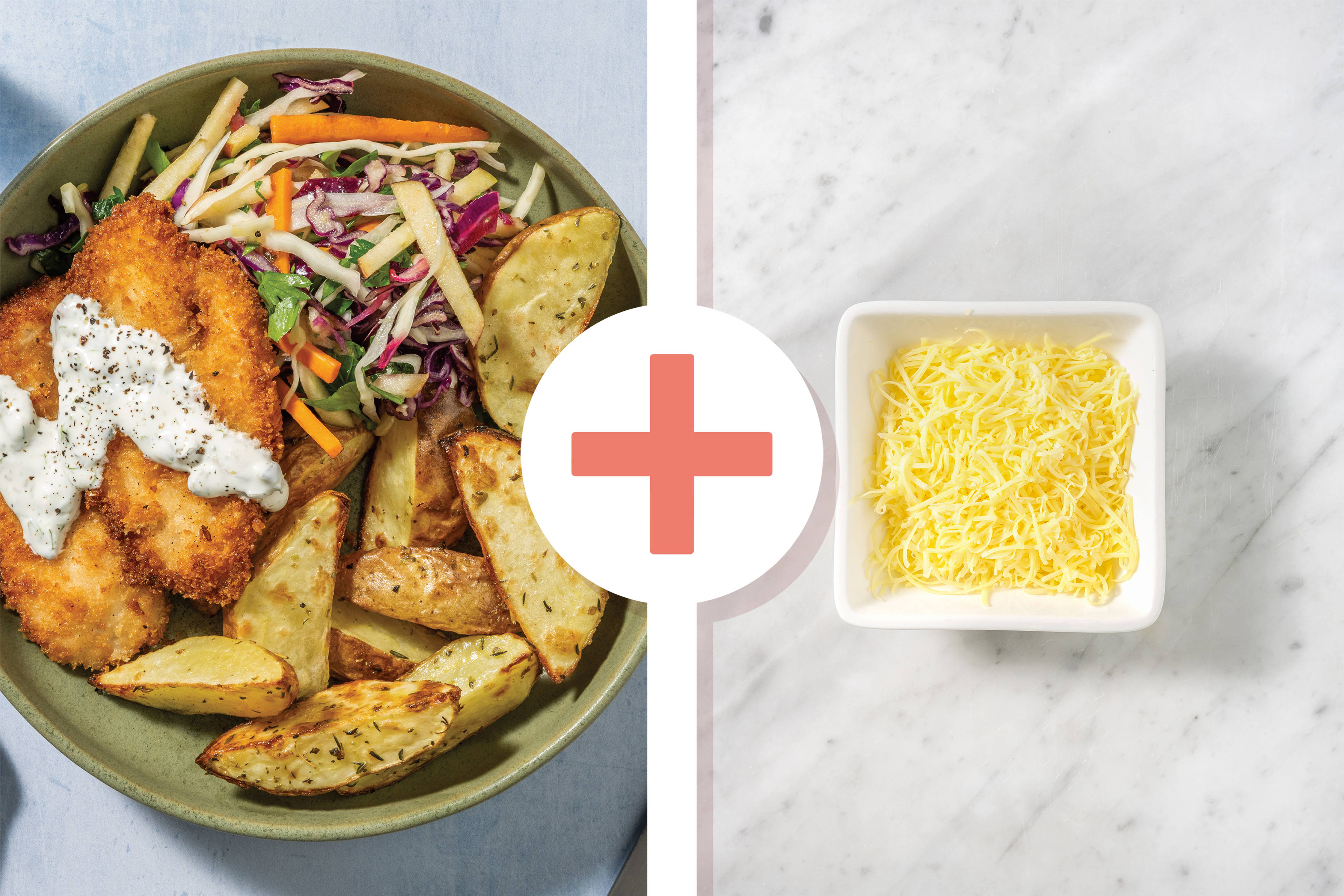 Crumbed Chicken & Garlicky Cheddar Wedges