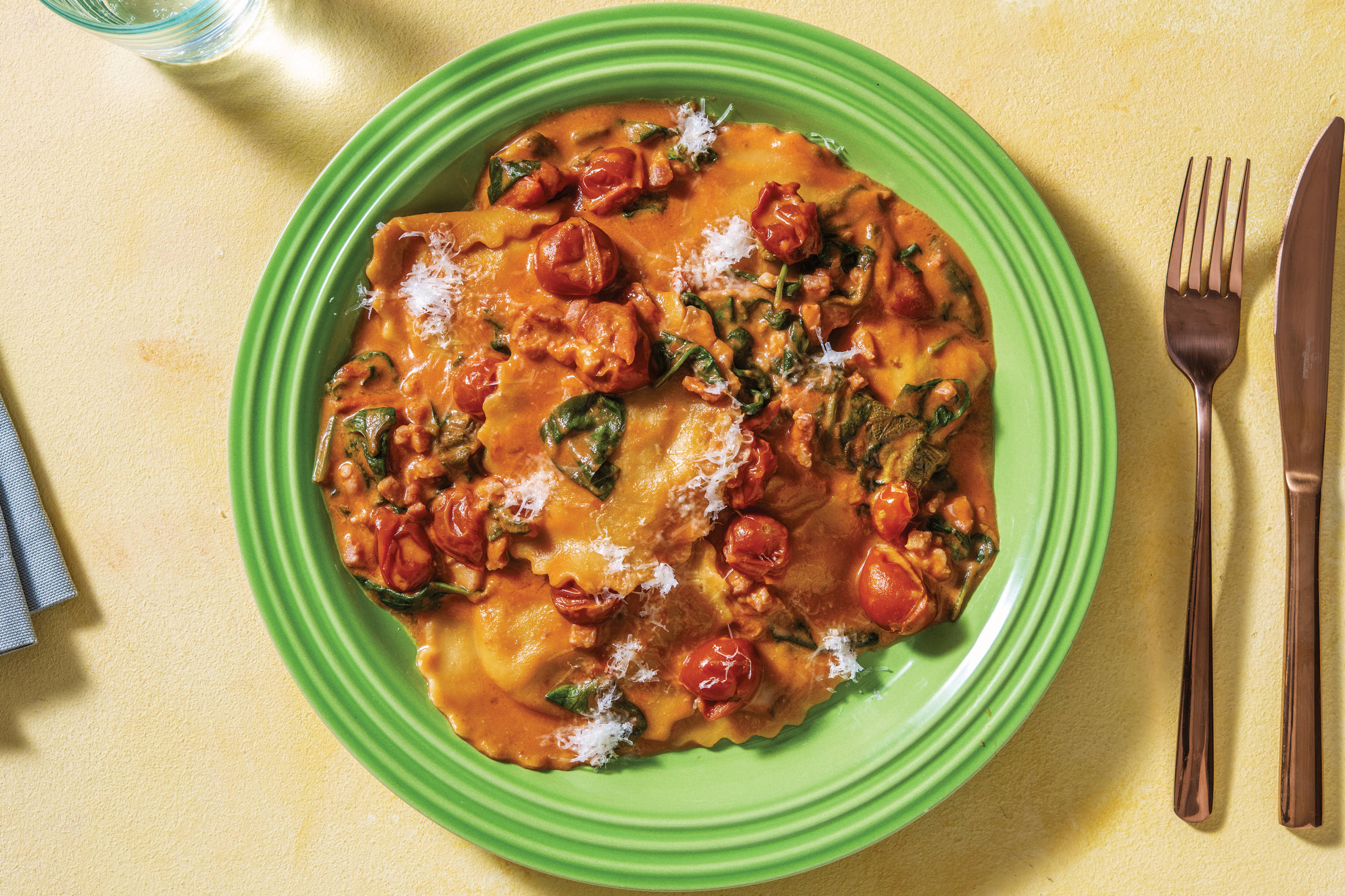 Creamy Bacon & Pumpkin Ravioloni with Cherry Tomatoes
