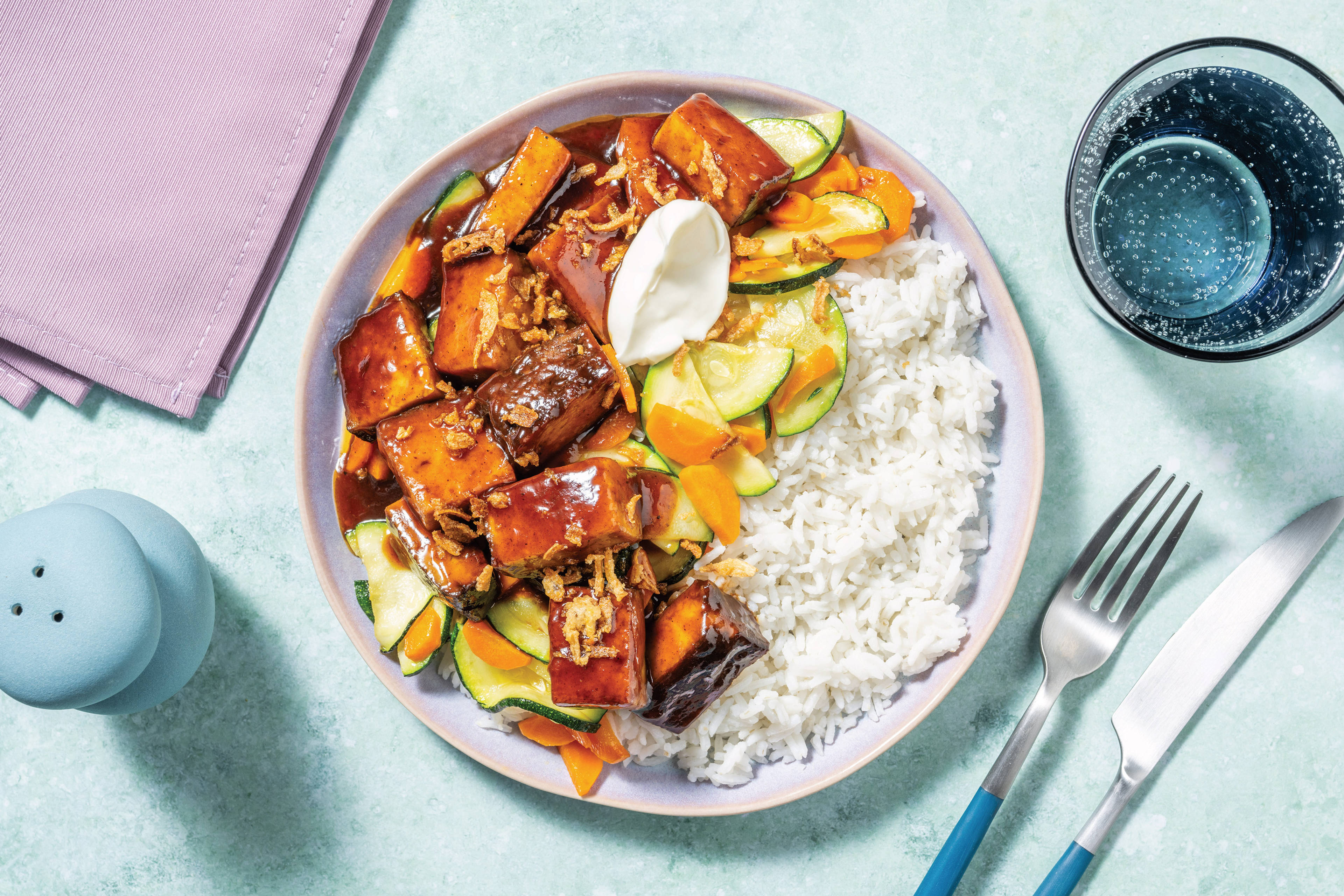 Sticky Tofu & Garlicky Veg Rice Bowl