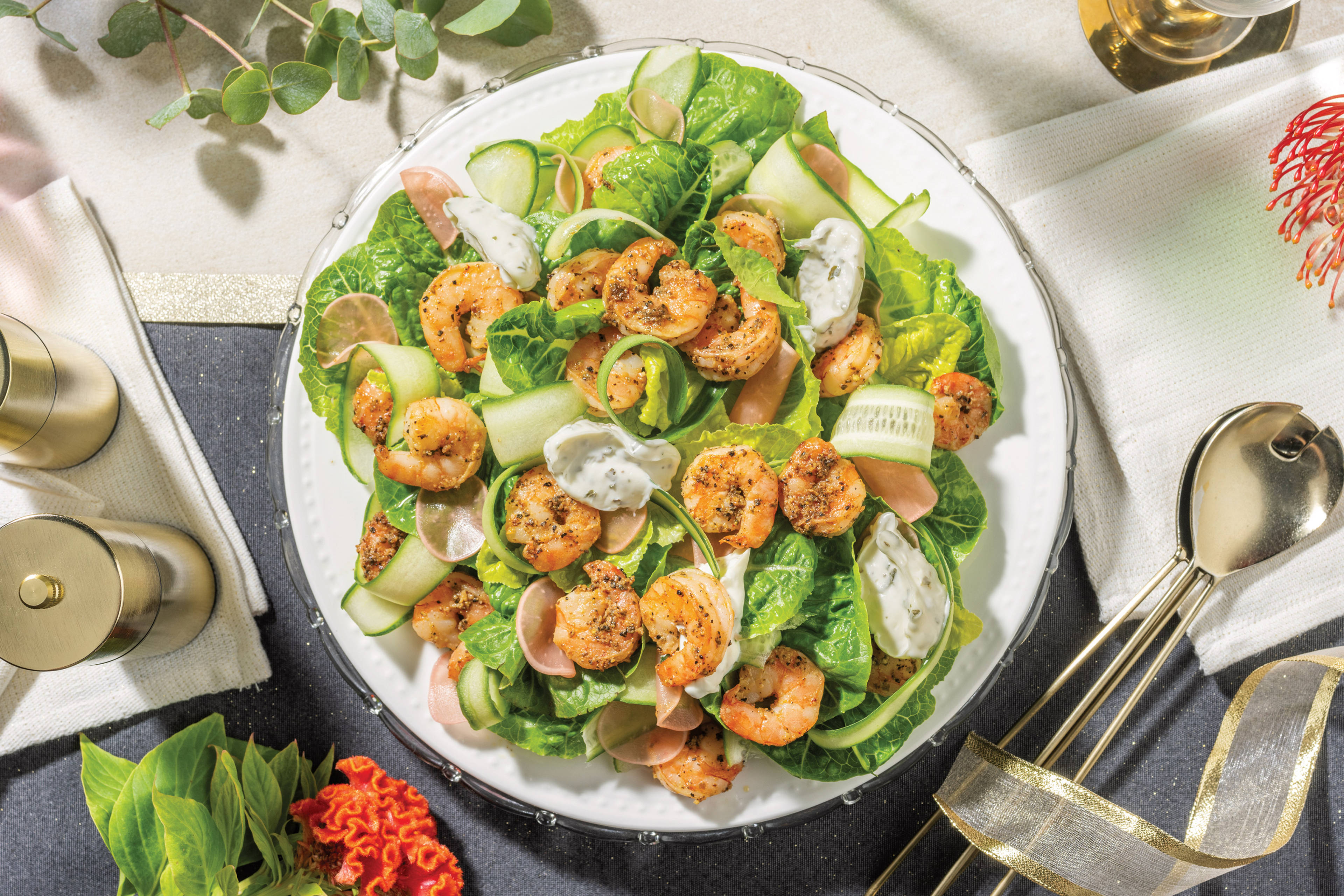 Lemon Pepper Prawn Salad & Creamy Dill Dressing