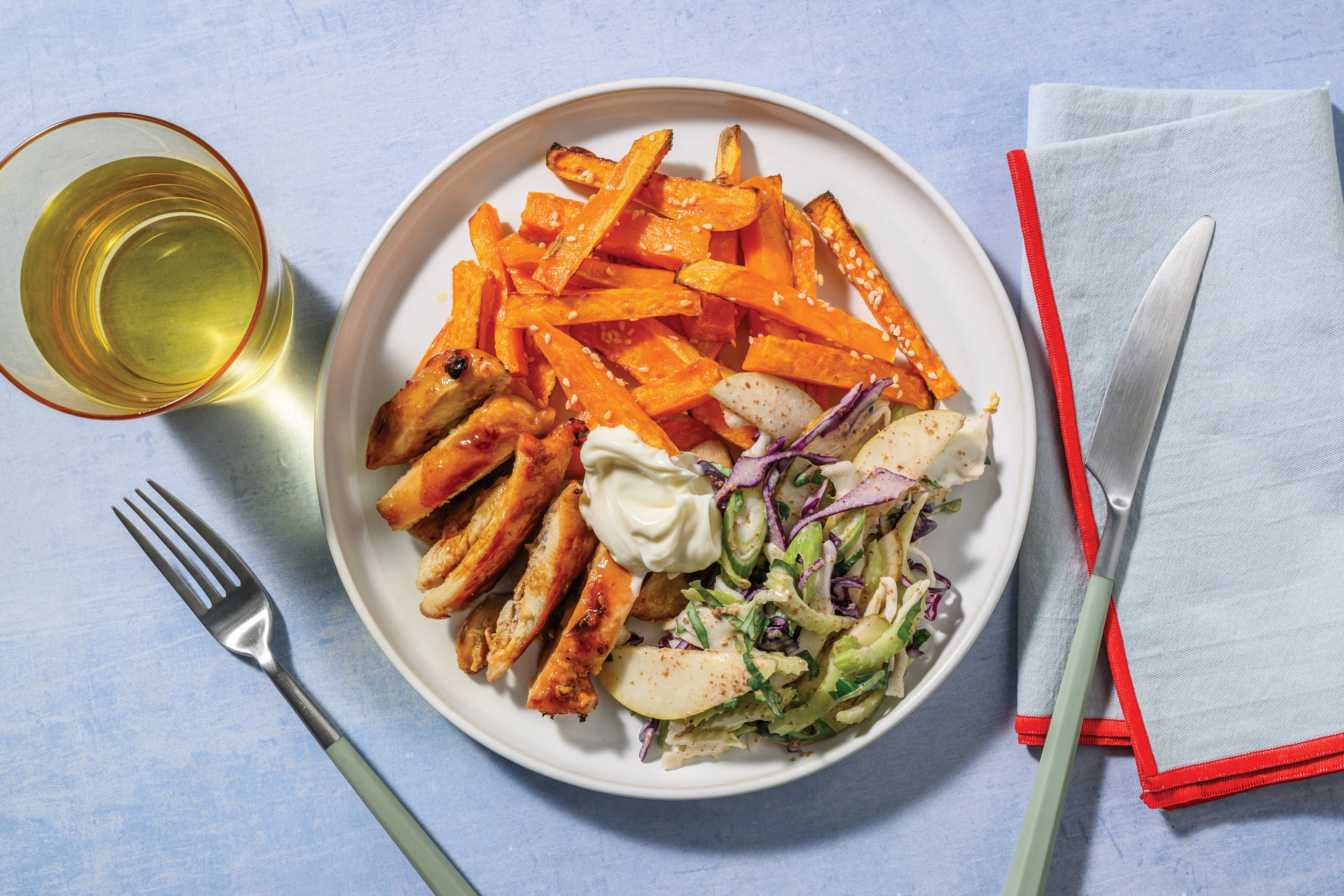 Honey-Soy Chicken & Sesame Kumara Fries