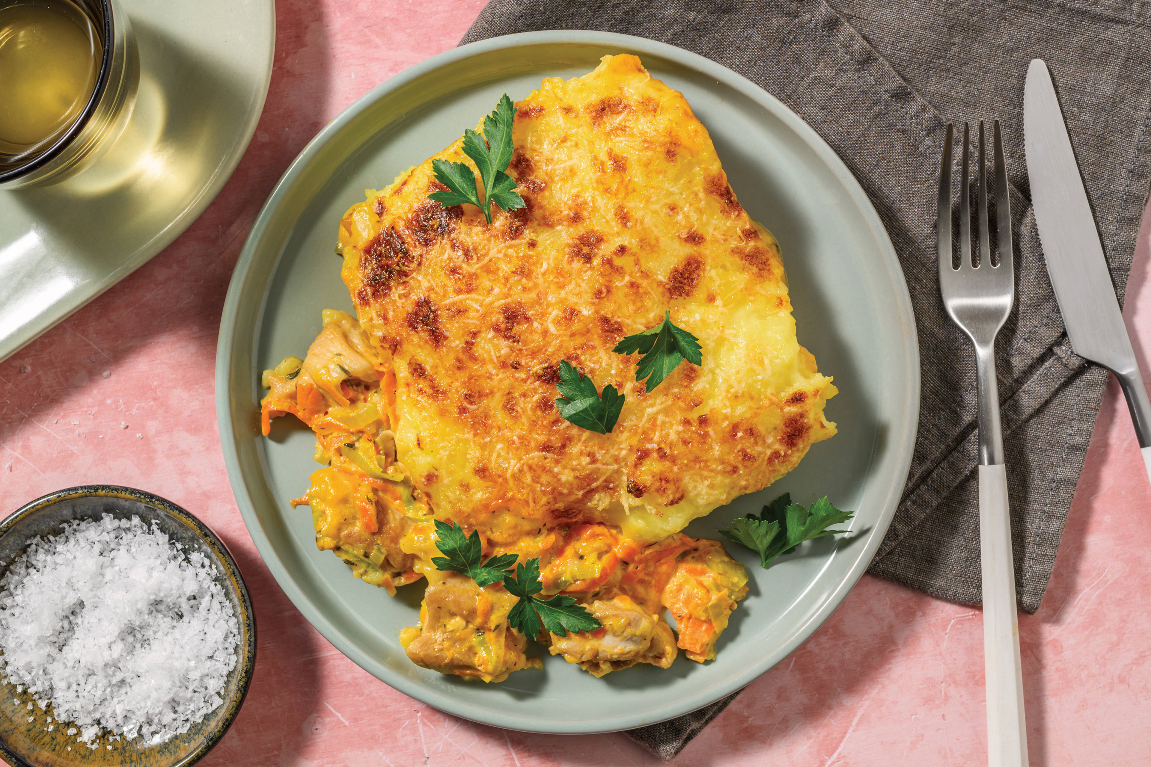 Creamy Chicken Kumara Top Pie & Veggies