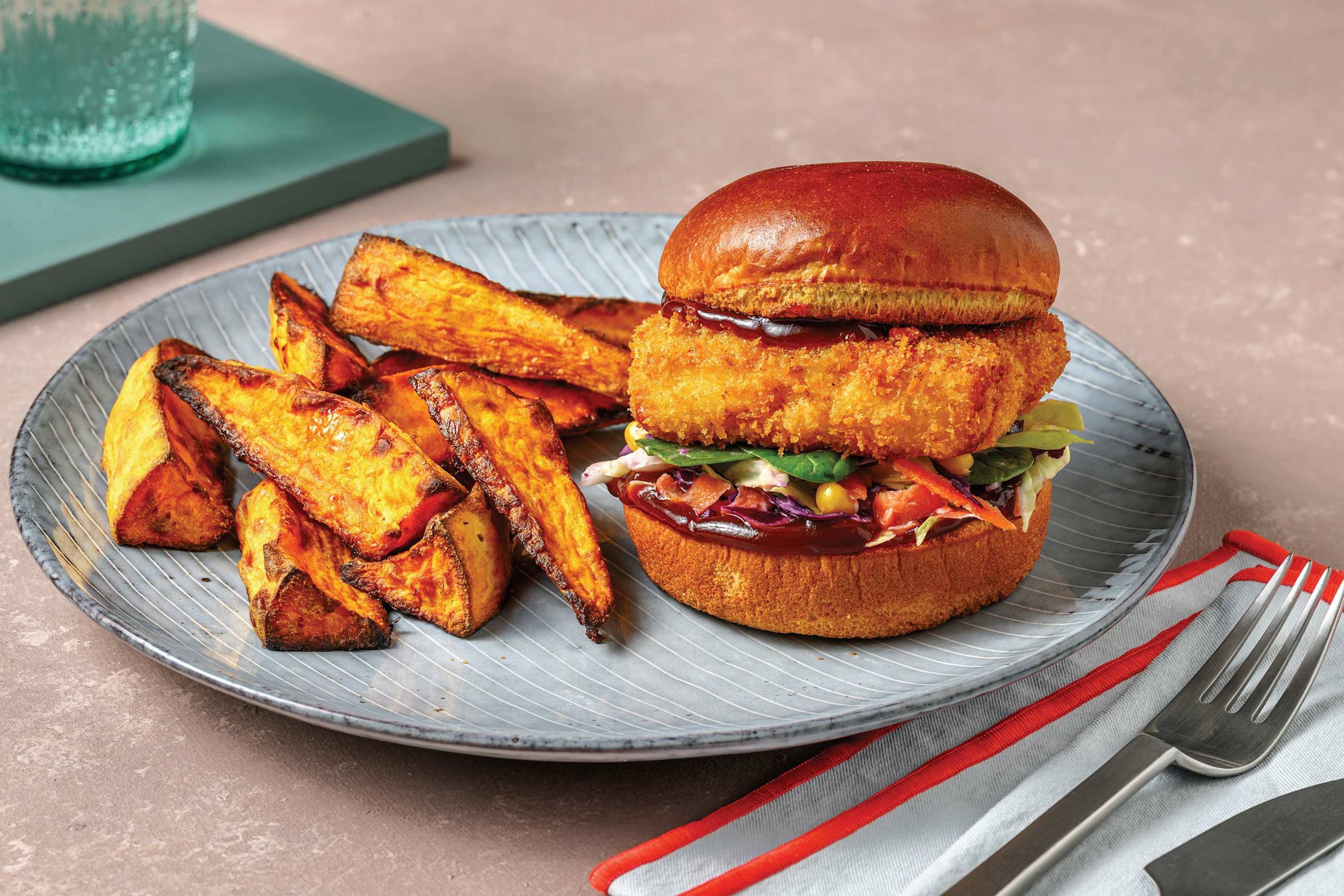 Crumbed Halloumi Burger & BBQ-Cherry Sauce