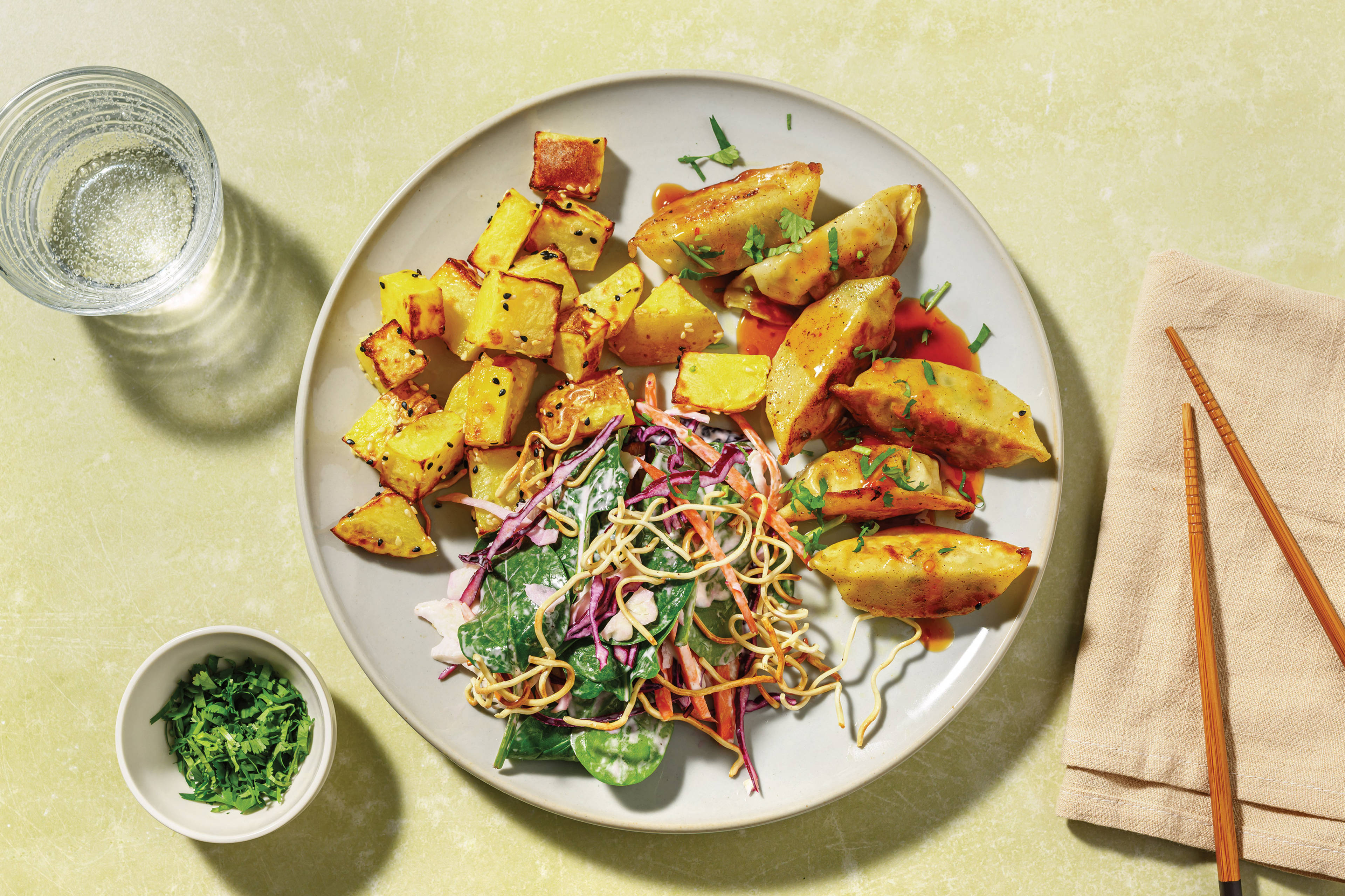 Pork Gyoza & Crispy Noodle Slaw