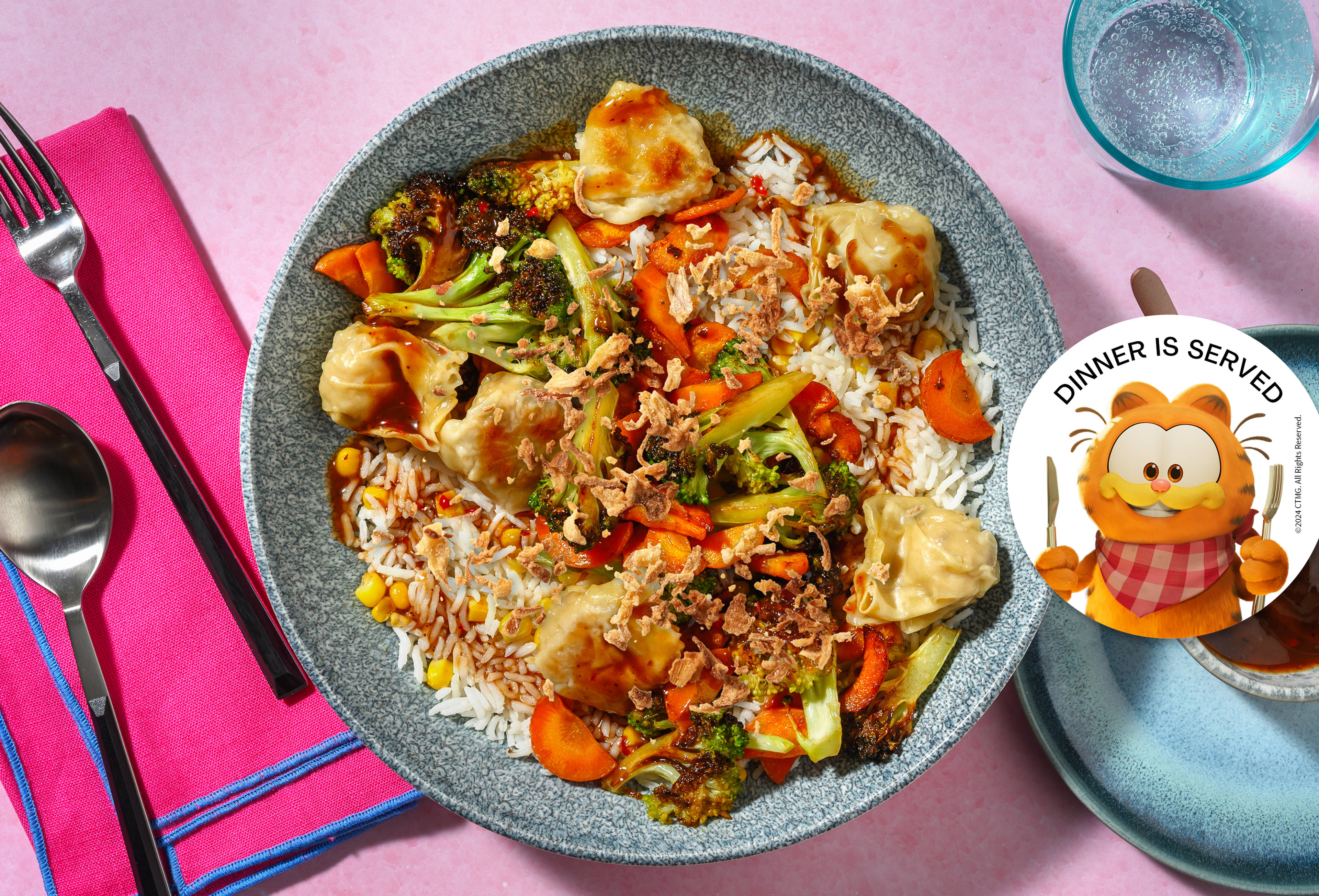 Double Golden Prawn Wontons & Spinach Rice