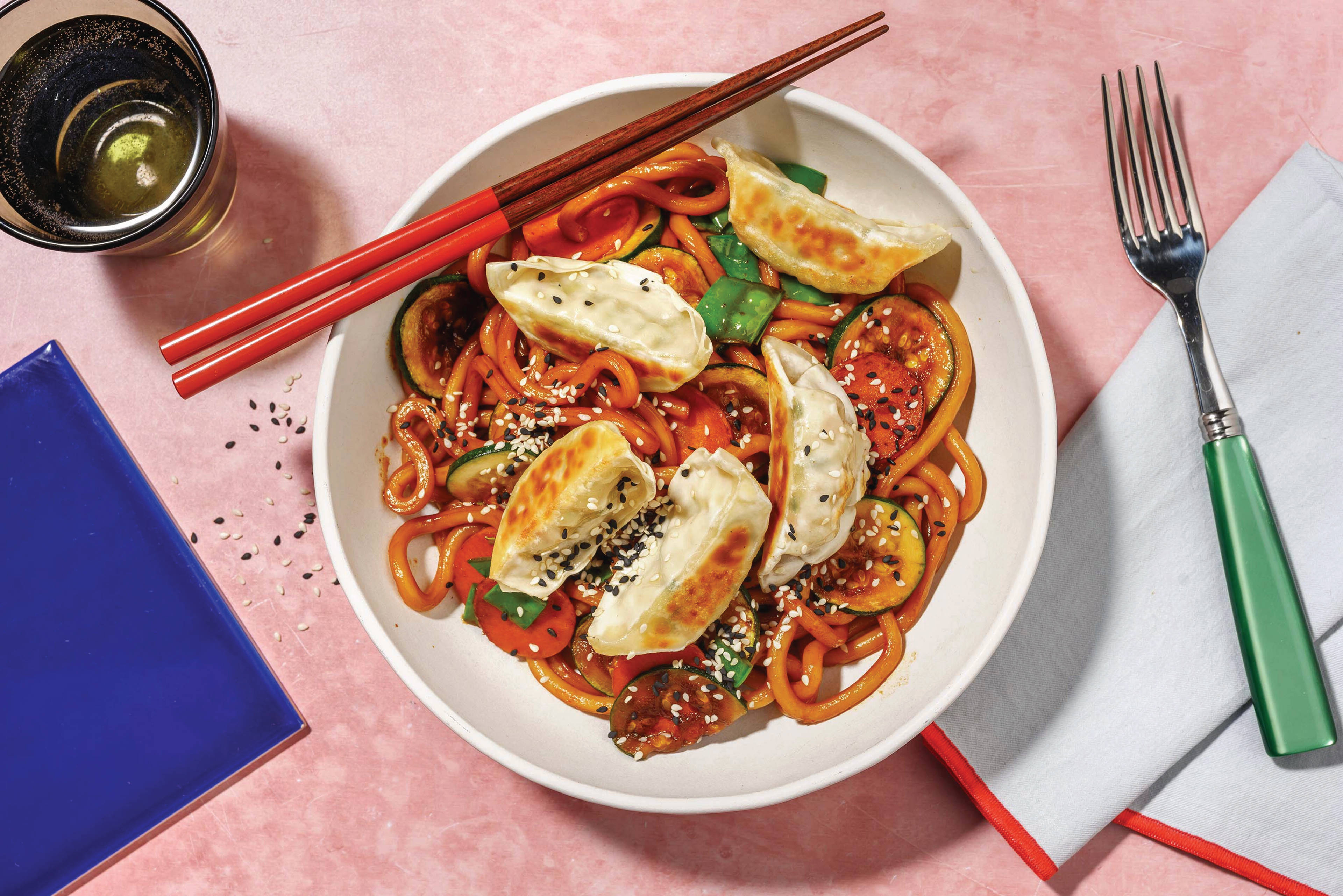 Easy Double Veggie Gyoza & Sriracha Noodle Stir-Fry