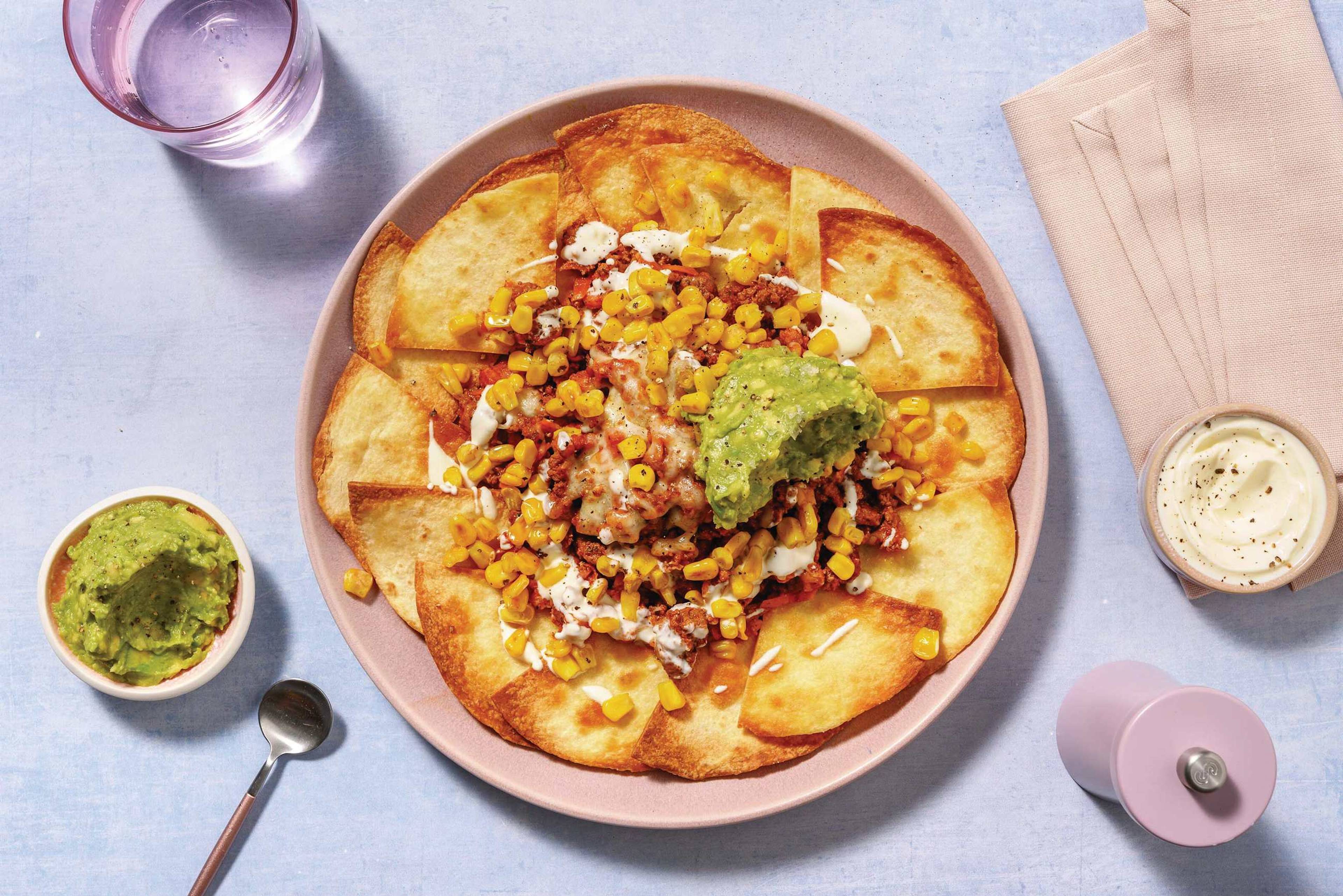 Cheesy Beef-Pork & Bacon Nachos