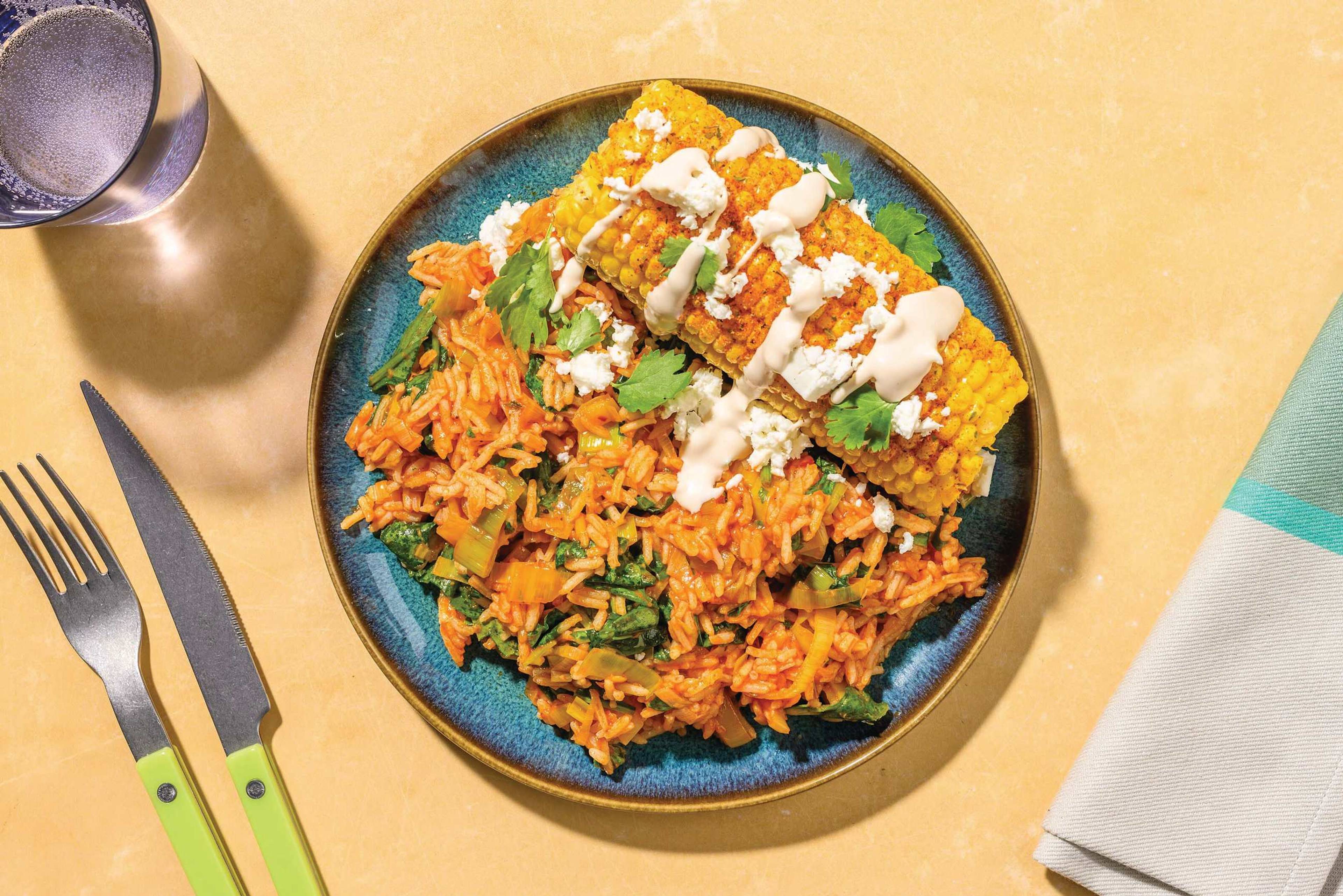 Smokey Fetta Corn Cob & Mexican Rice