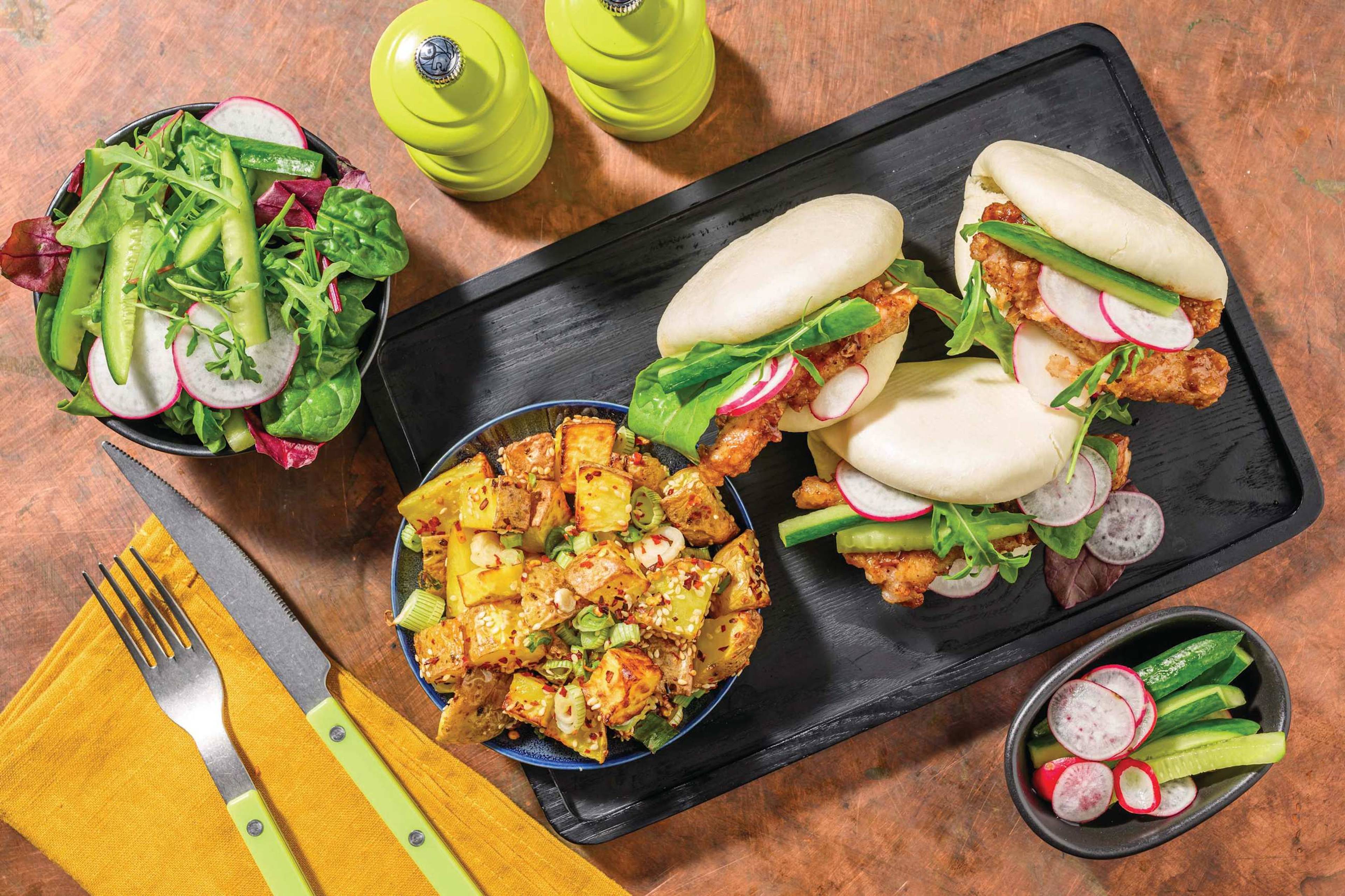 Crispy Honey-Soy Pork Bao Buns