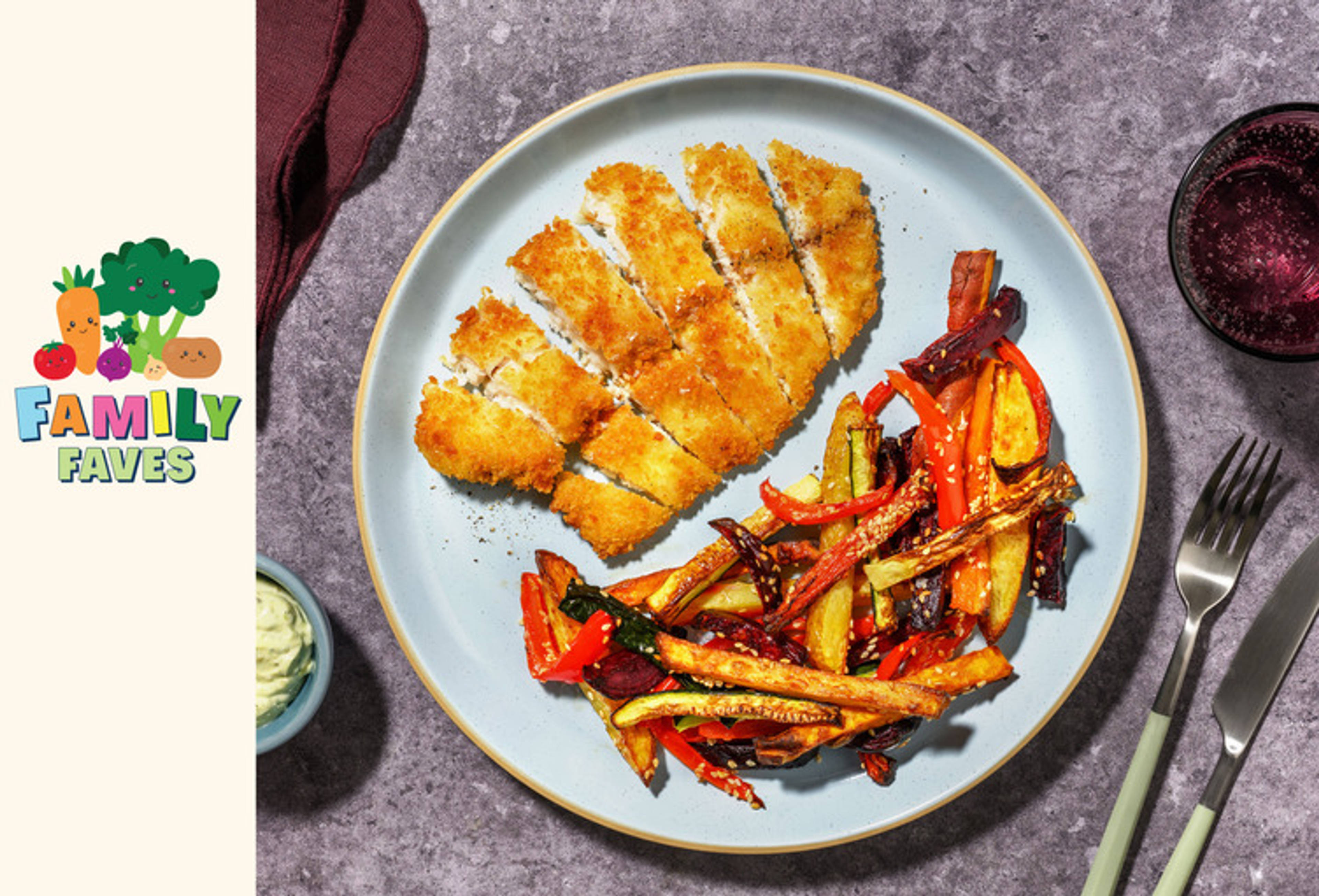 Crumbed Fish & Rainbow Veggie Fries