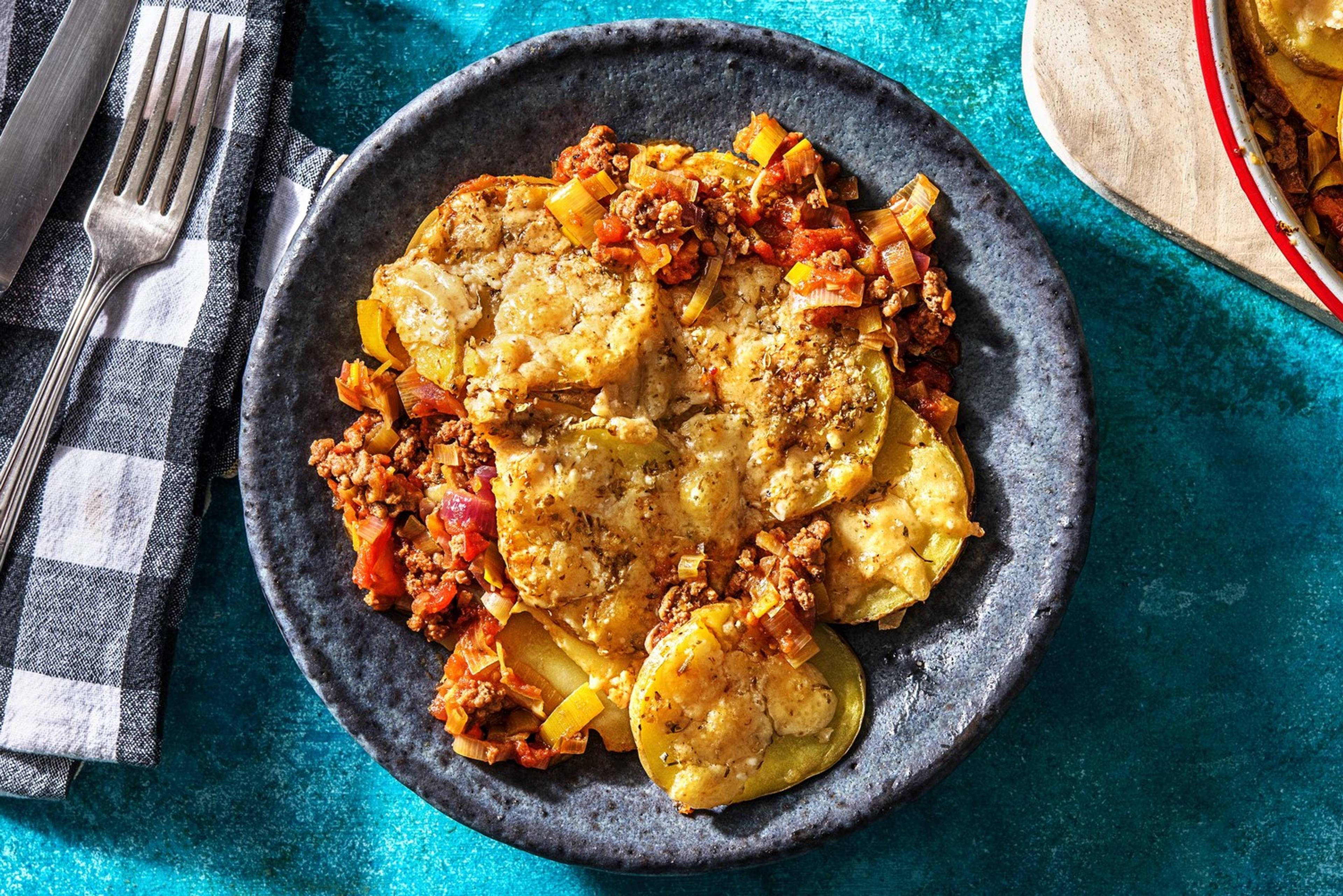 Gratin à l’italienne de poireaux et viande hachée