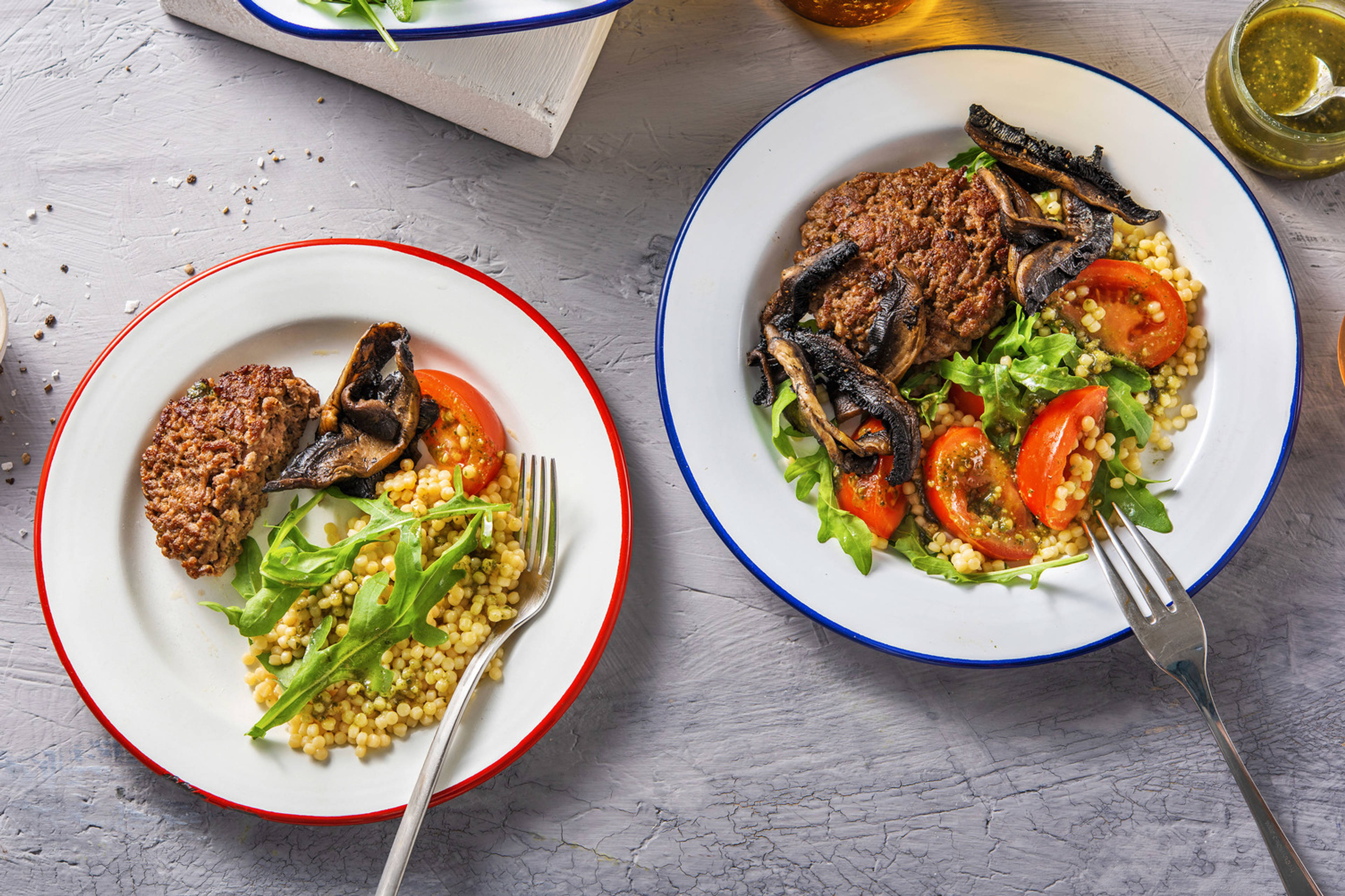 Double protein - Salade au pesto et steak haché en double portion