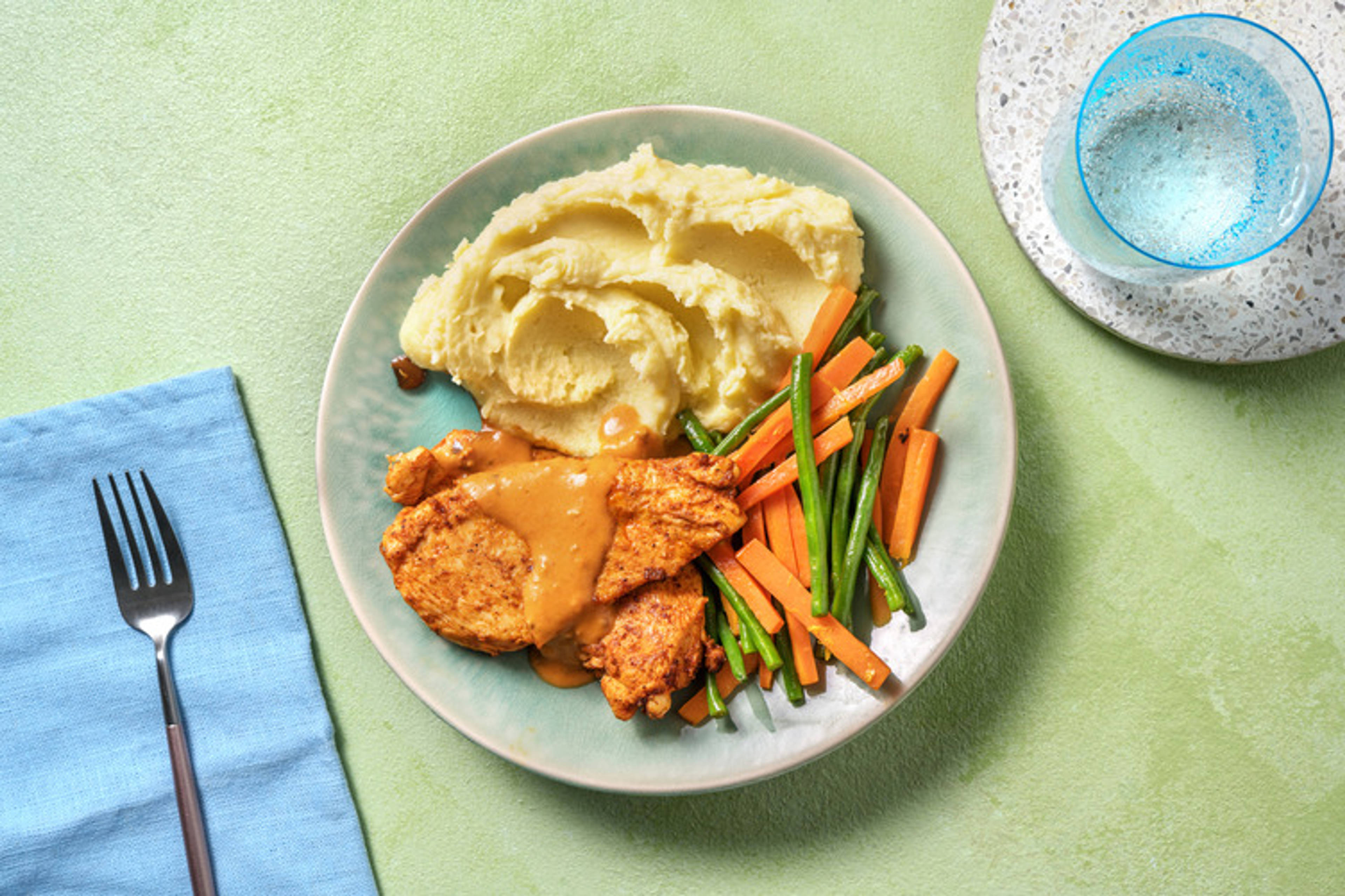 Creamy Red Pesto Chicken & Garlicky Mash