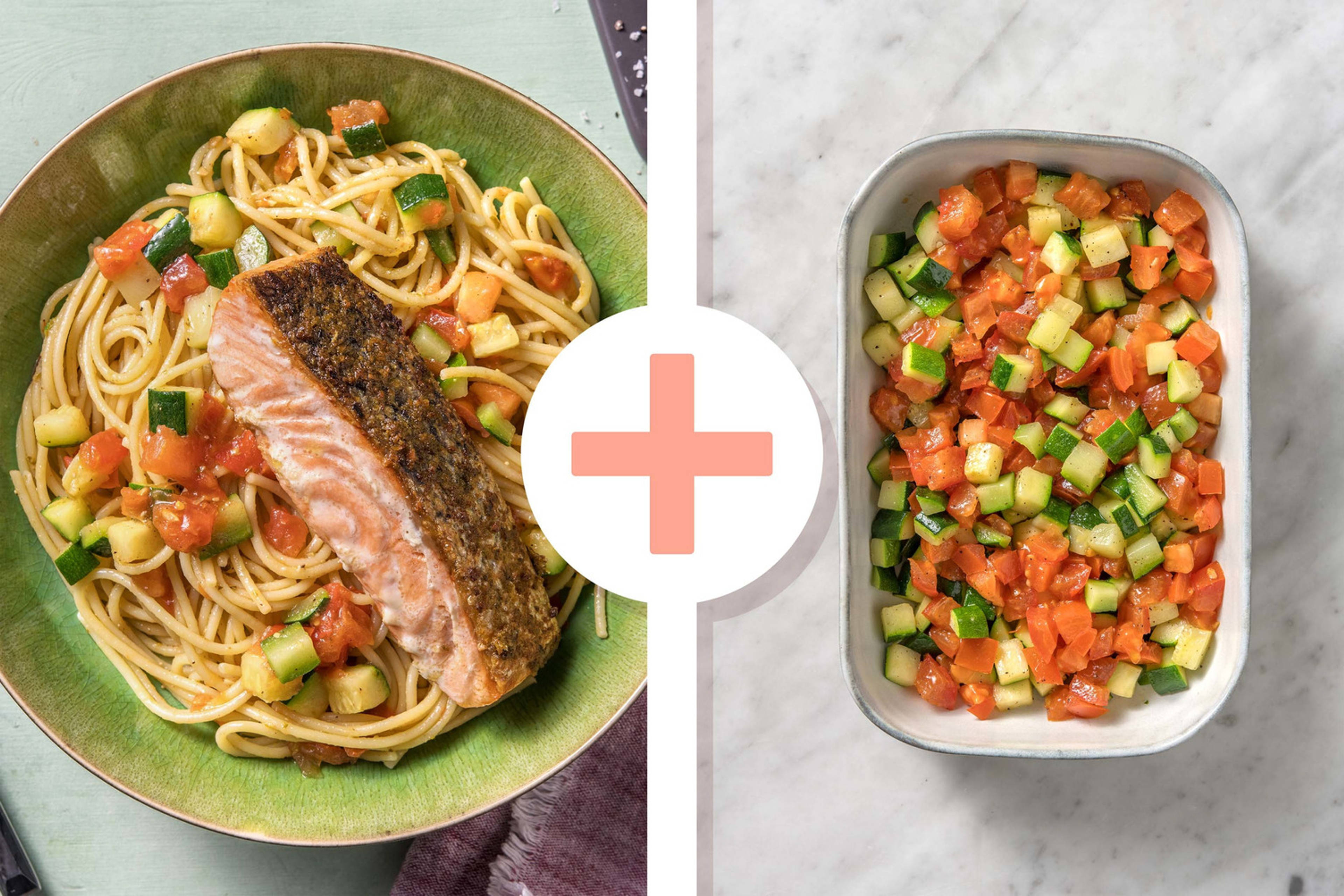 Double protein (NL) - Filet de saumon et spaghetti au pesto