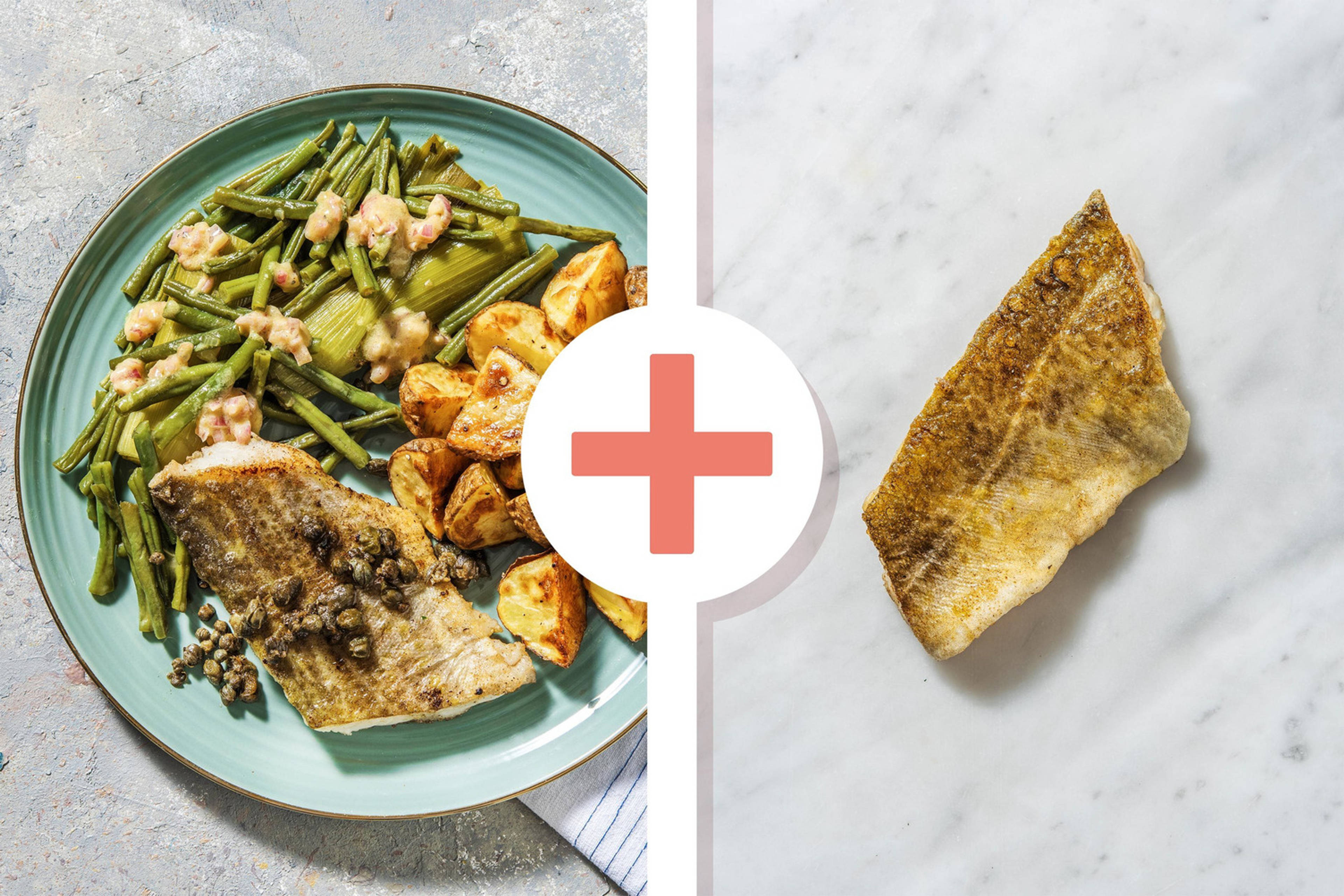 Double protein - Cabillaud en double portion préparé avec une sauce au beurre et des câpres