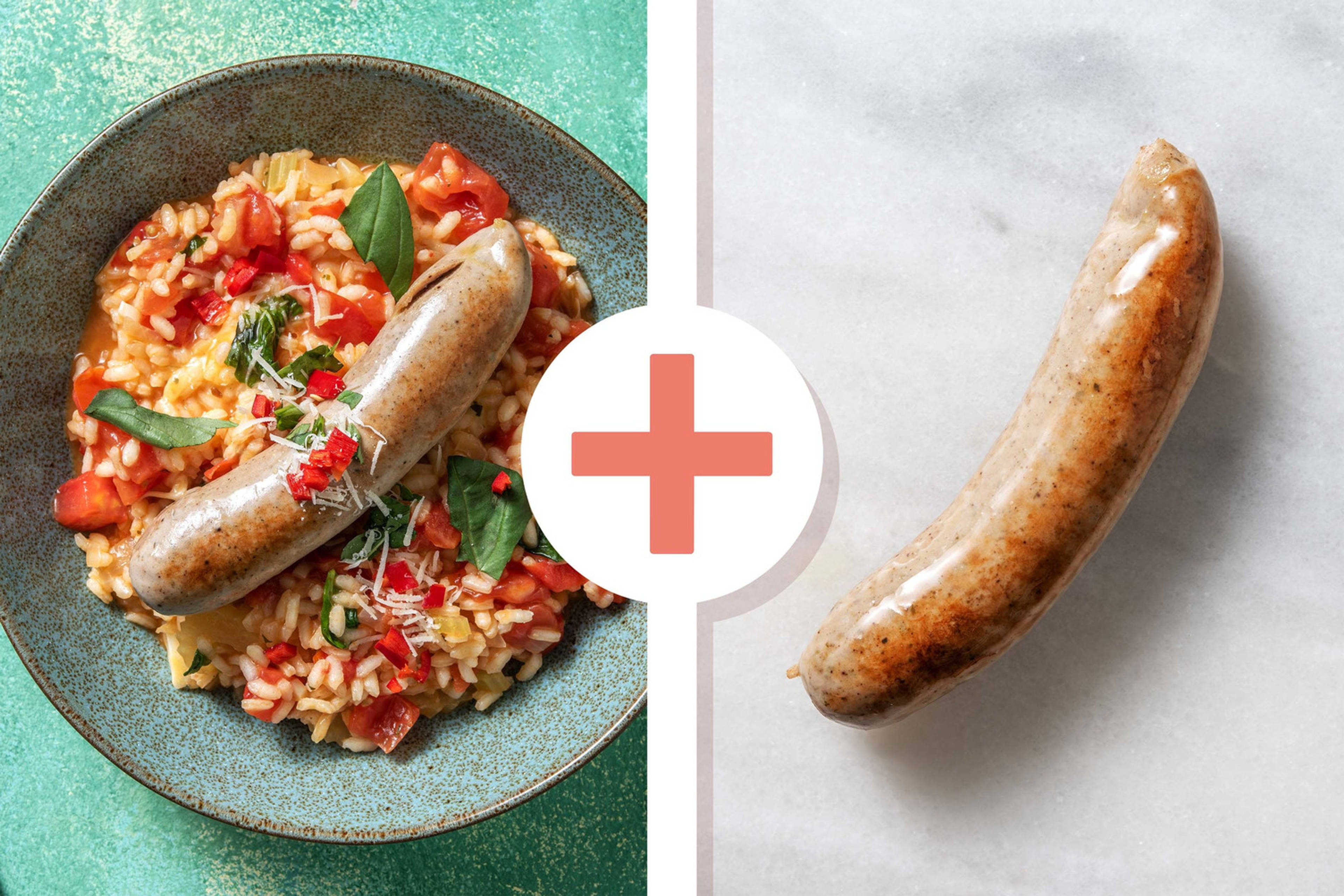 Veggie + protein - Risotto et saucisse de porc en extra