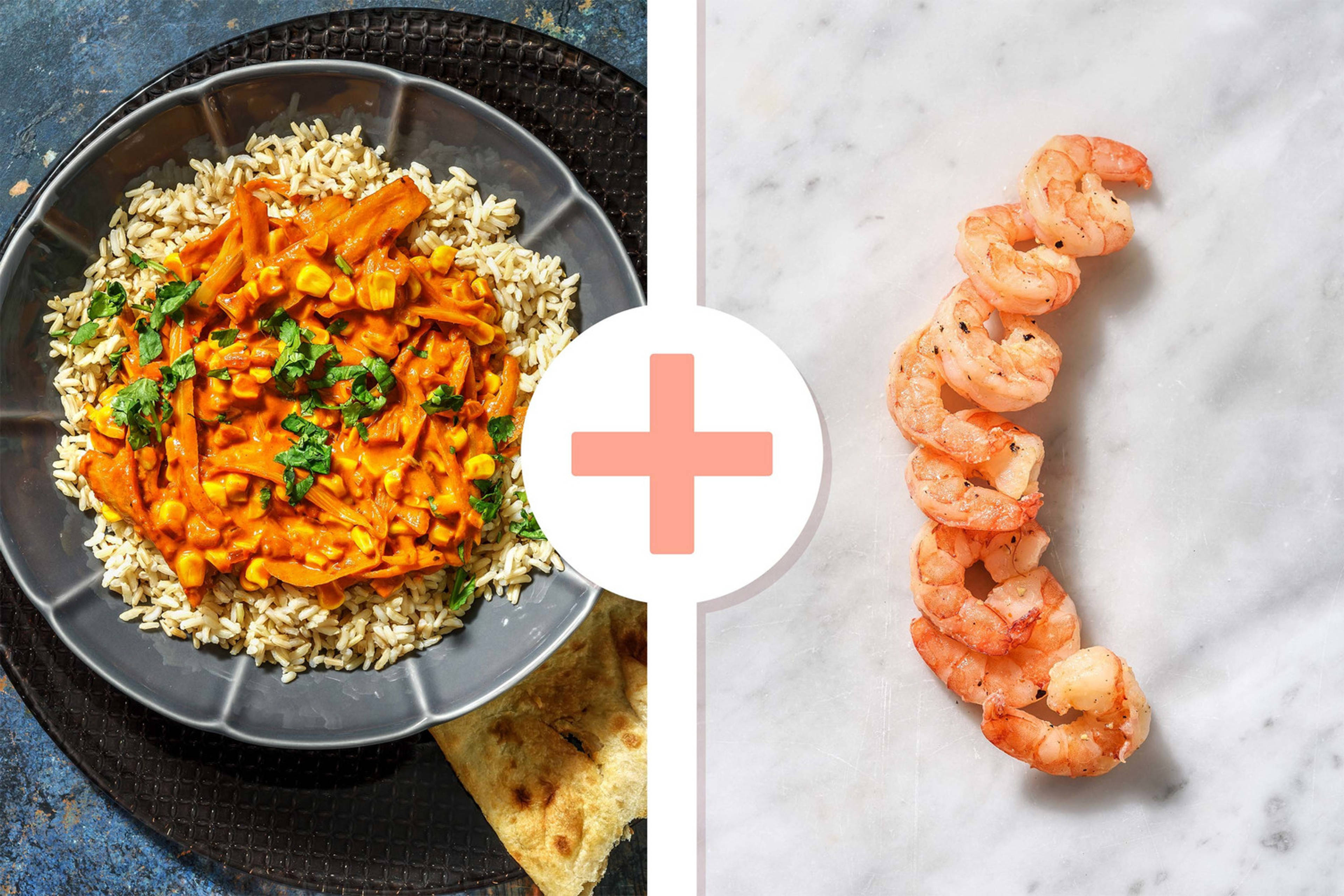 Veggie + protein - Indiase curry met garnalen als extra