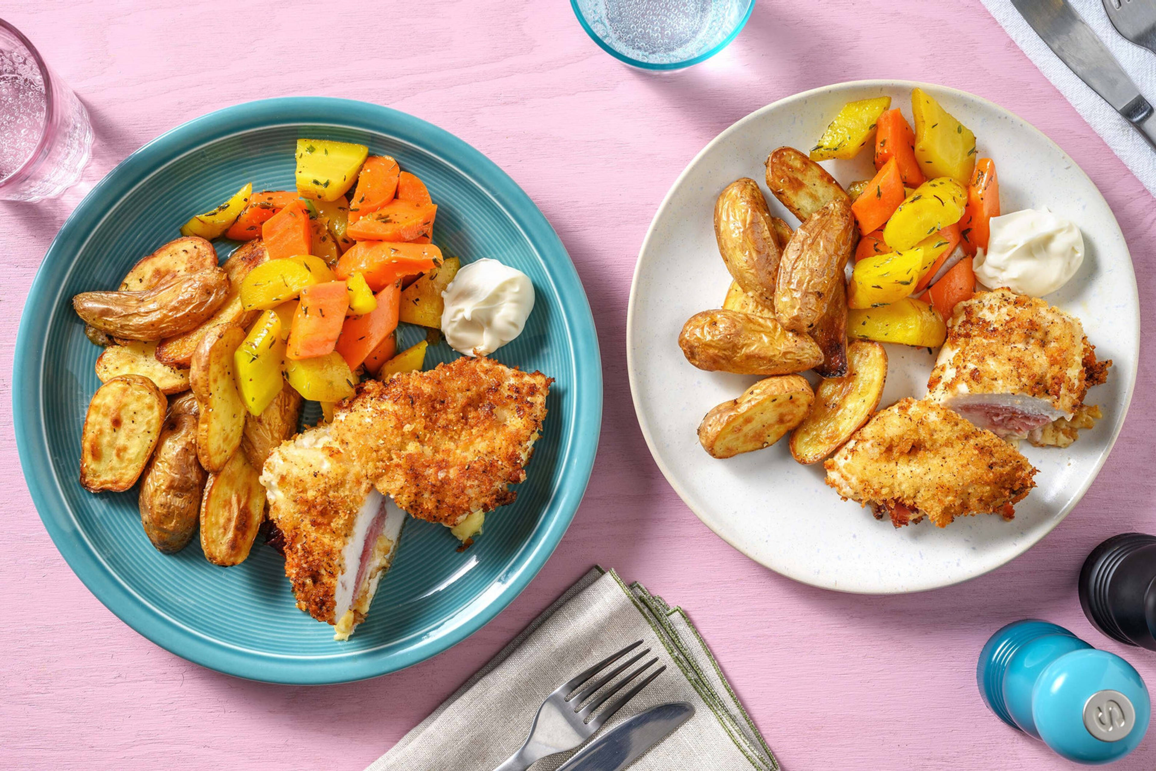 Poulet cordon bleu maison et grenailles rôties