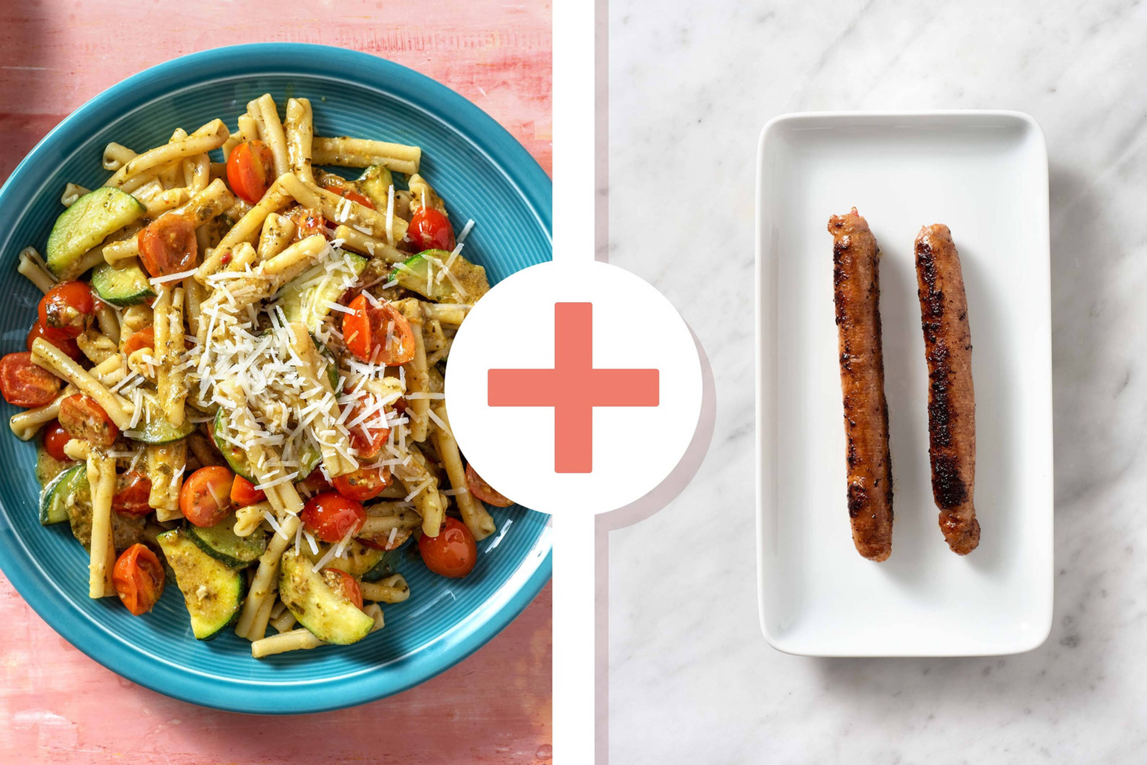 Veggie + Protein - Casarecce met runderchipolataworstjes als extra