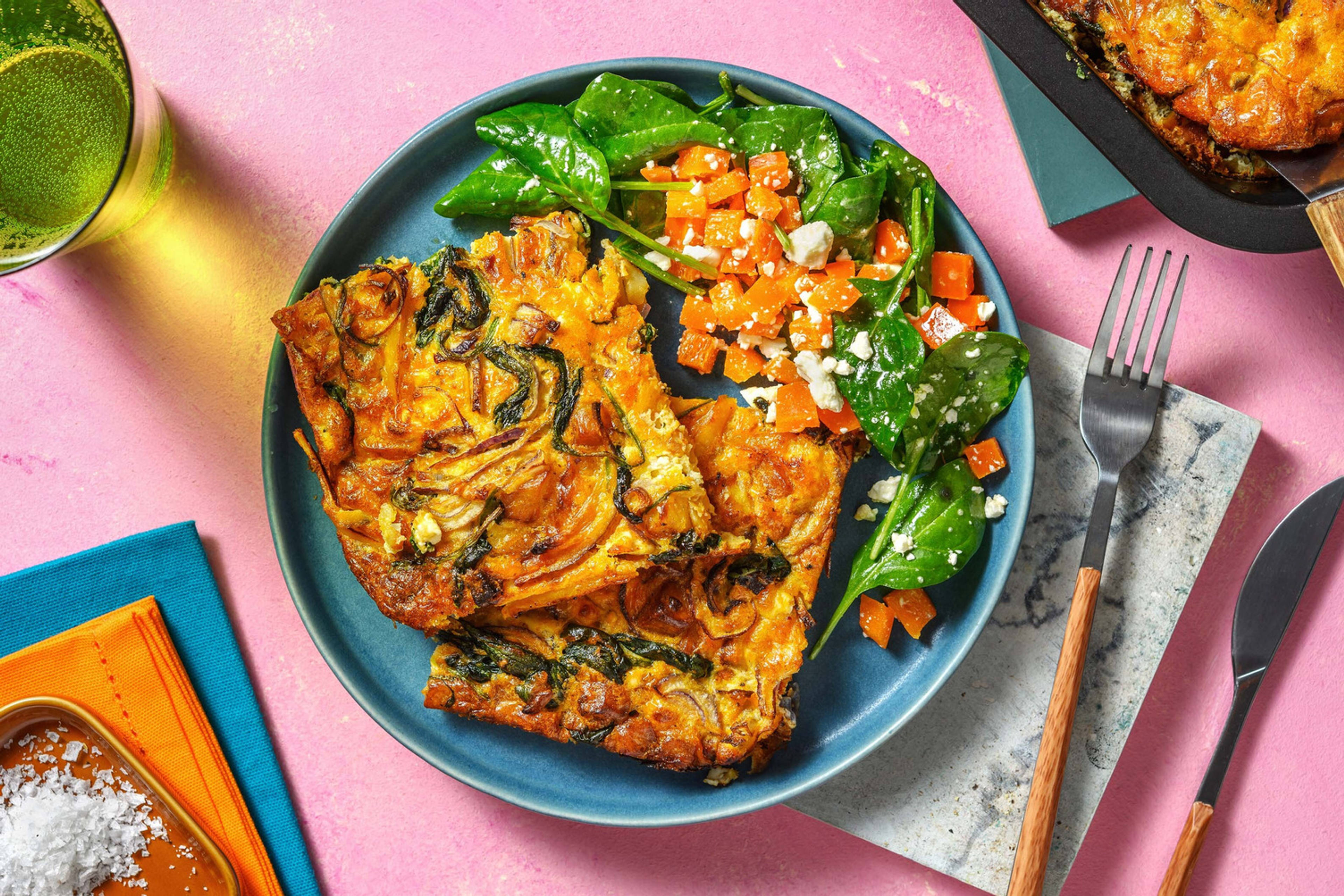 Frittata met chorizo, spinazie en witte kaas
