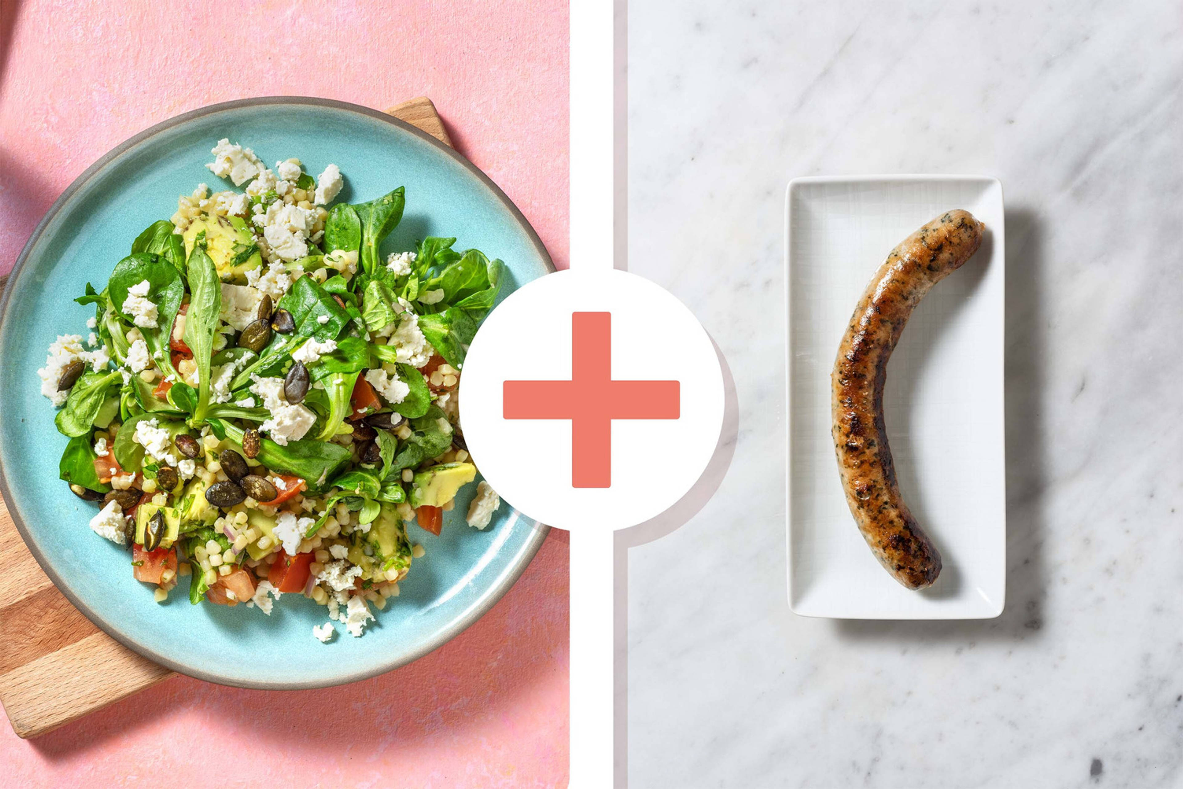 Veggie + Protein - Parelcouscoussalade met varkensworst als extra