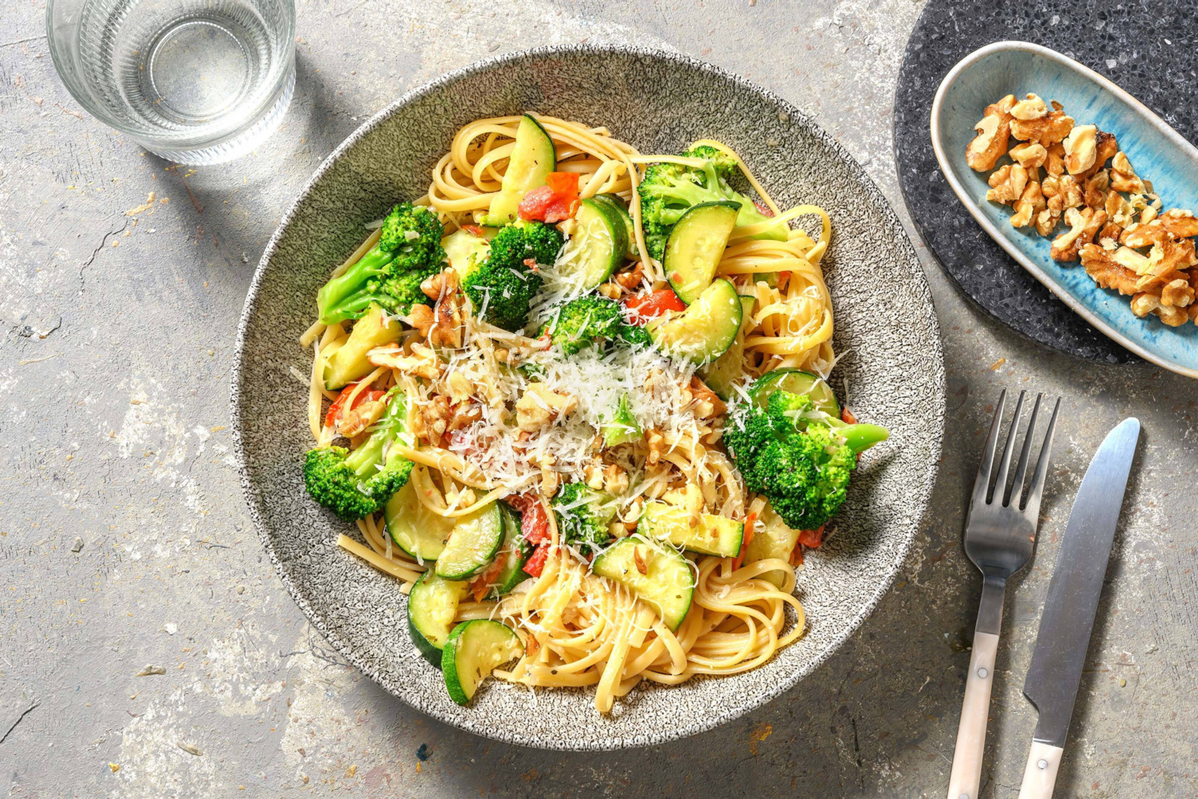 Spaghetti fondants au brocoli et courgette